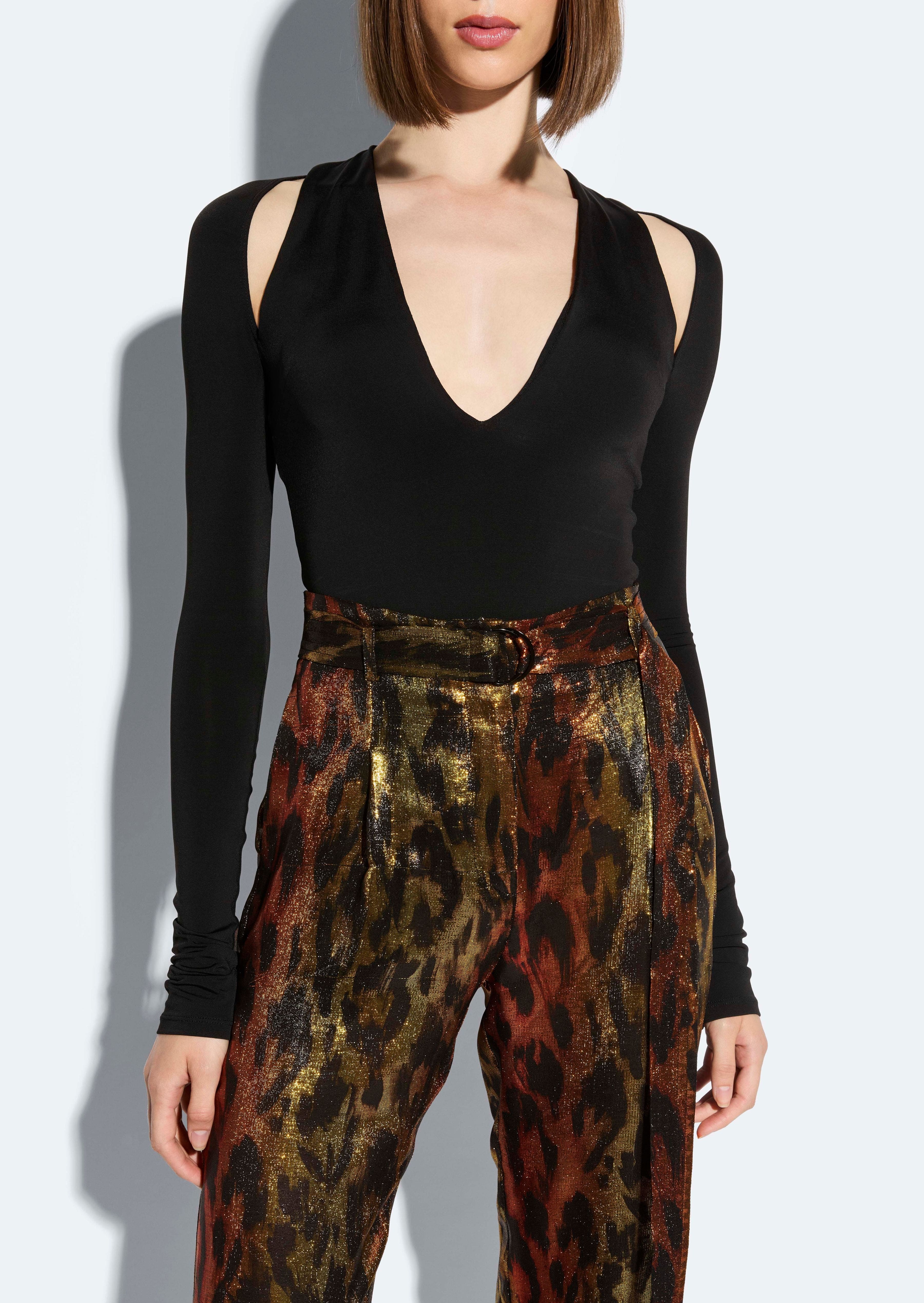 Jersey V Neck Bodysuit in Black | LAPOINTE