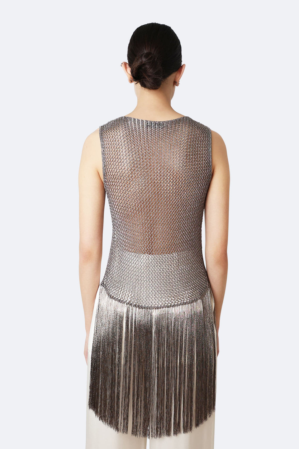 Metallic Netting Fringe Asymmetric Top