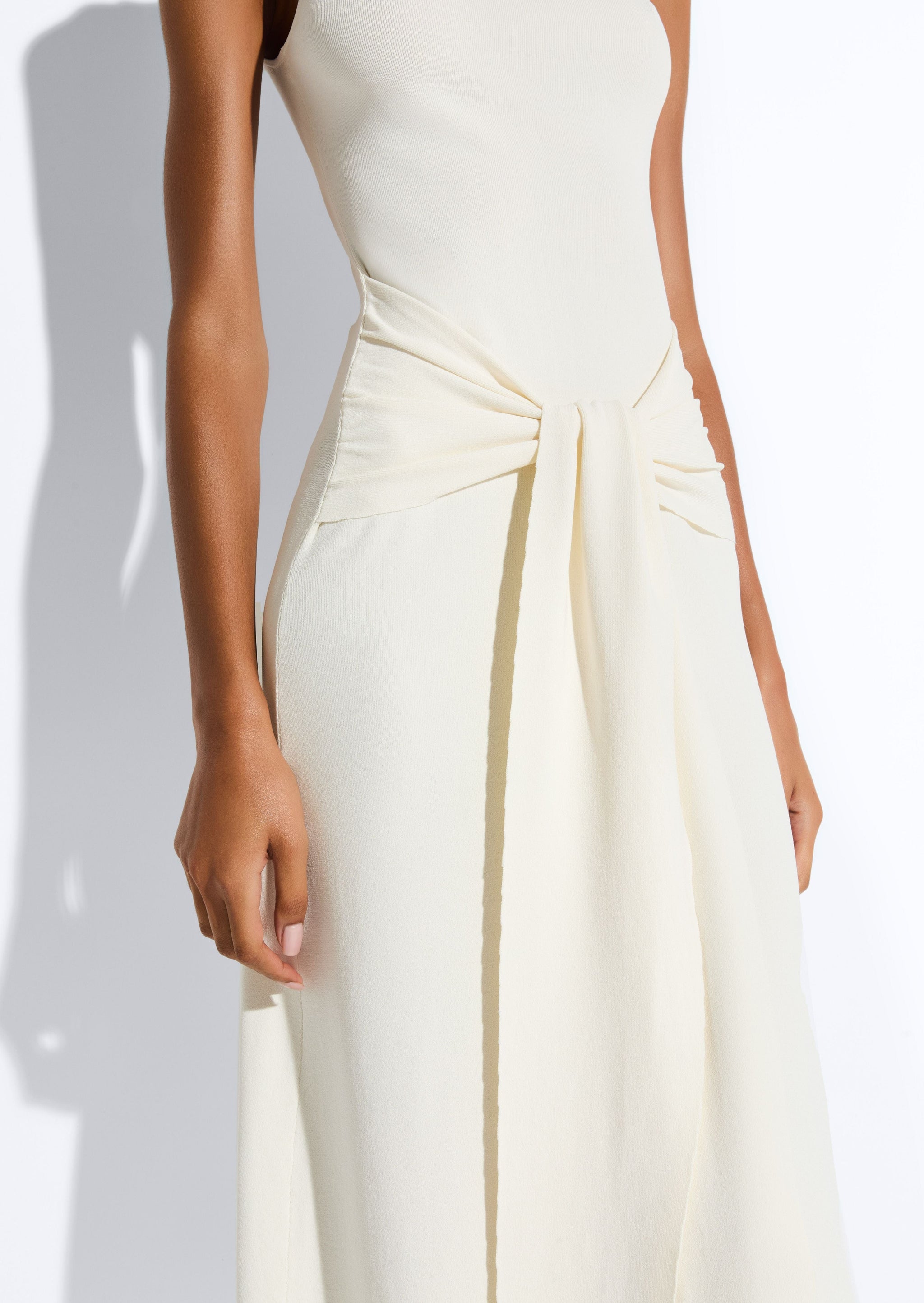 Viscose Waist Tie Dress in Cream Cream