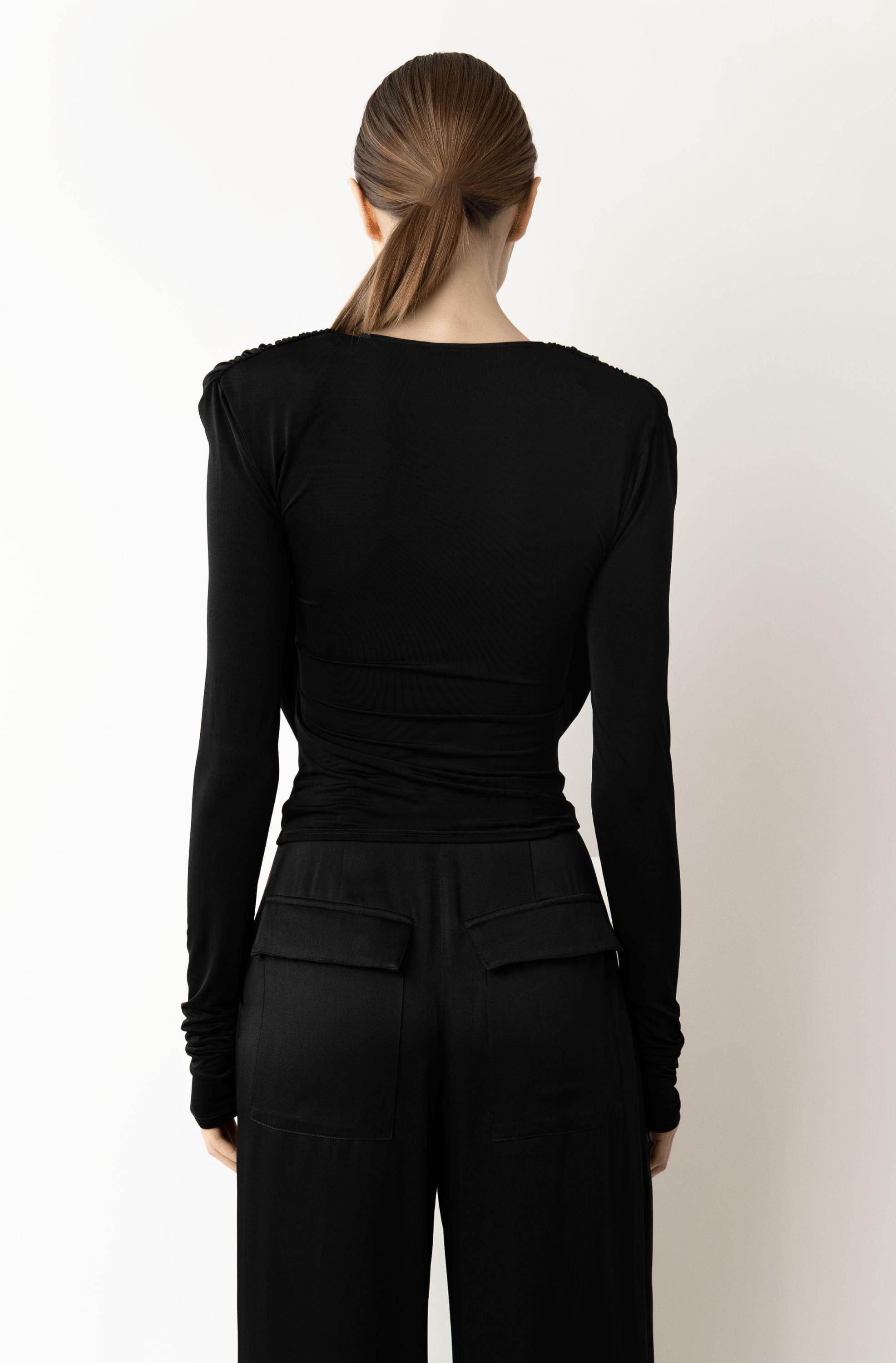 Jersey Cowl Neck Bandeau Top in Black Black | LAPOINTE