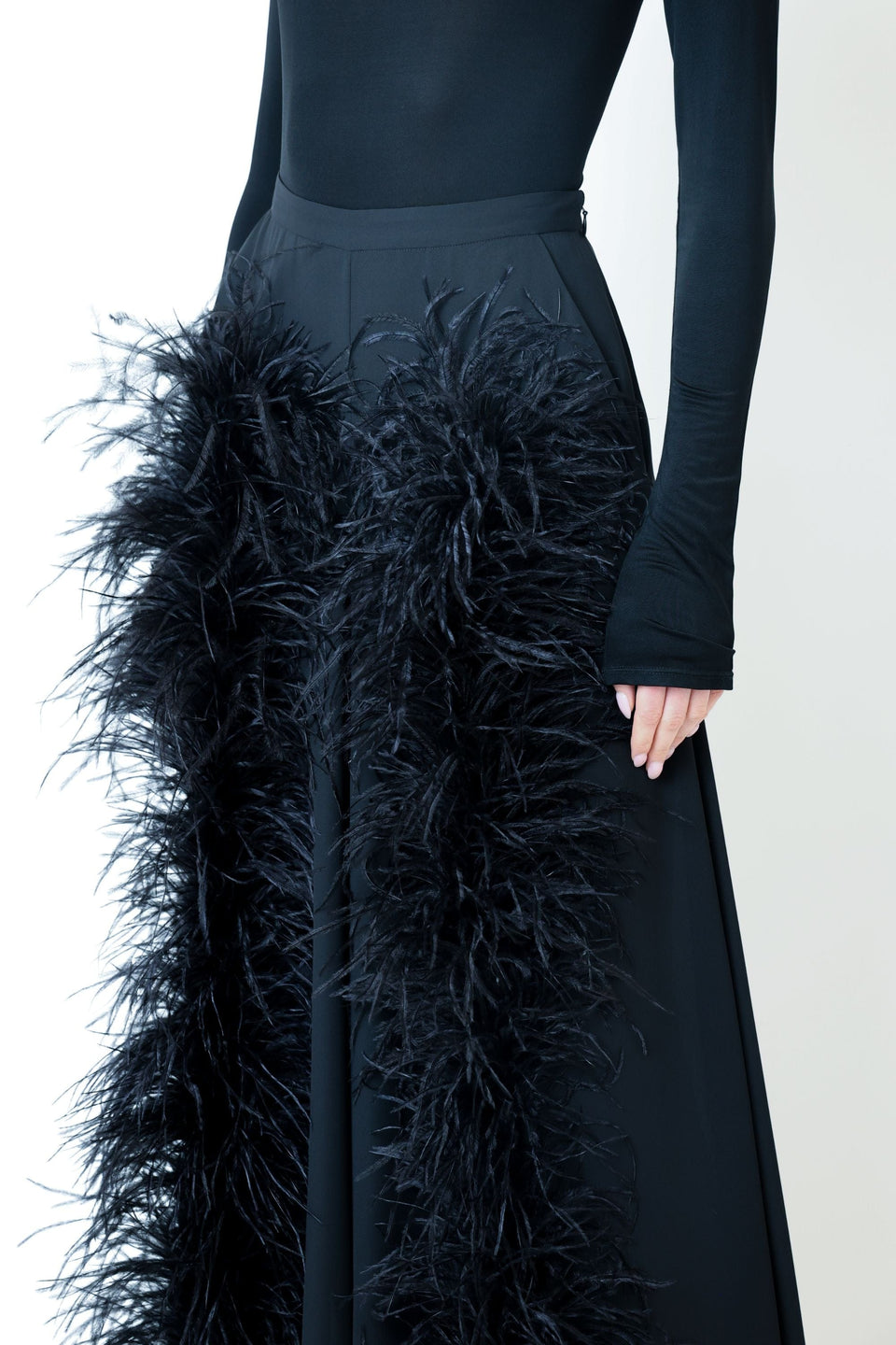 Lightweight Georgette Wide Leg Pant With Feathers - LAPOINTE