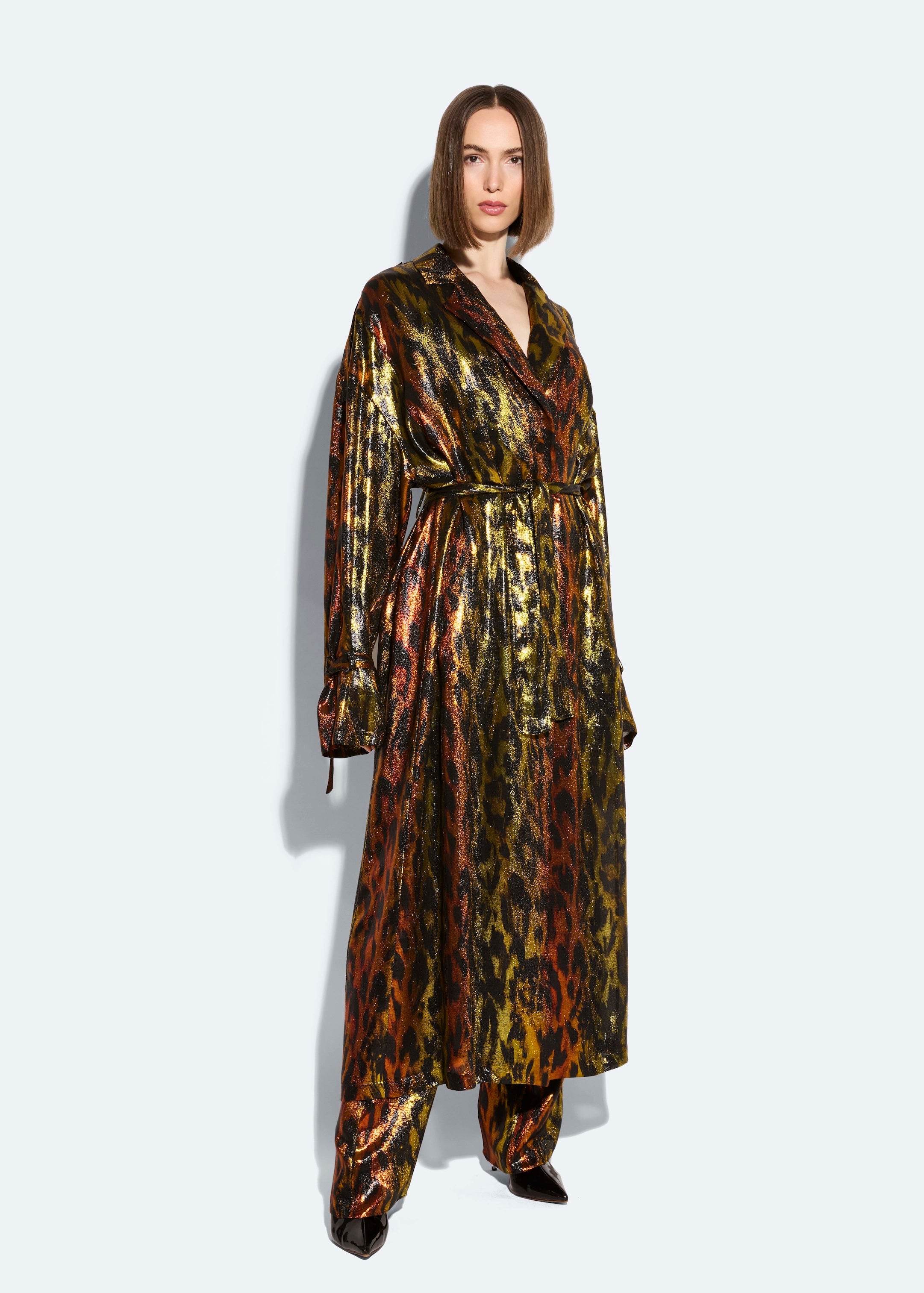 Lurex Leopard Trench Coat