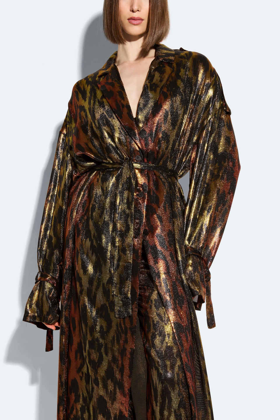 Lurex Leopard Trench Coat