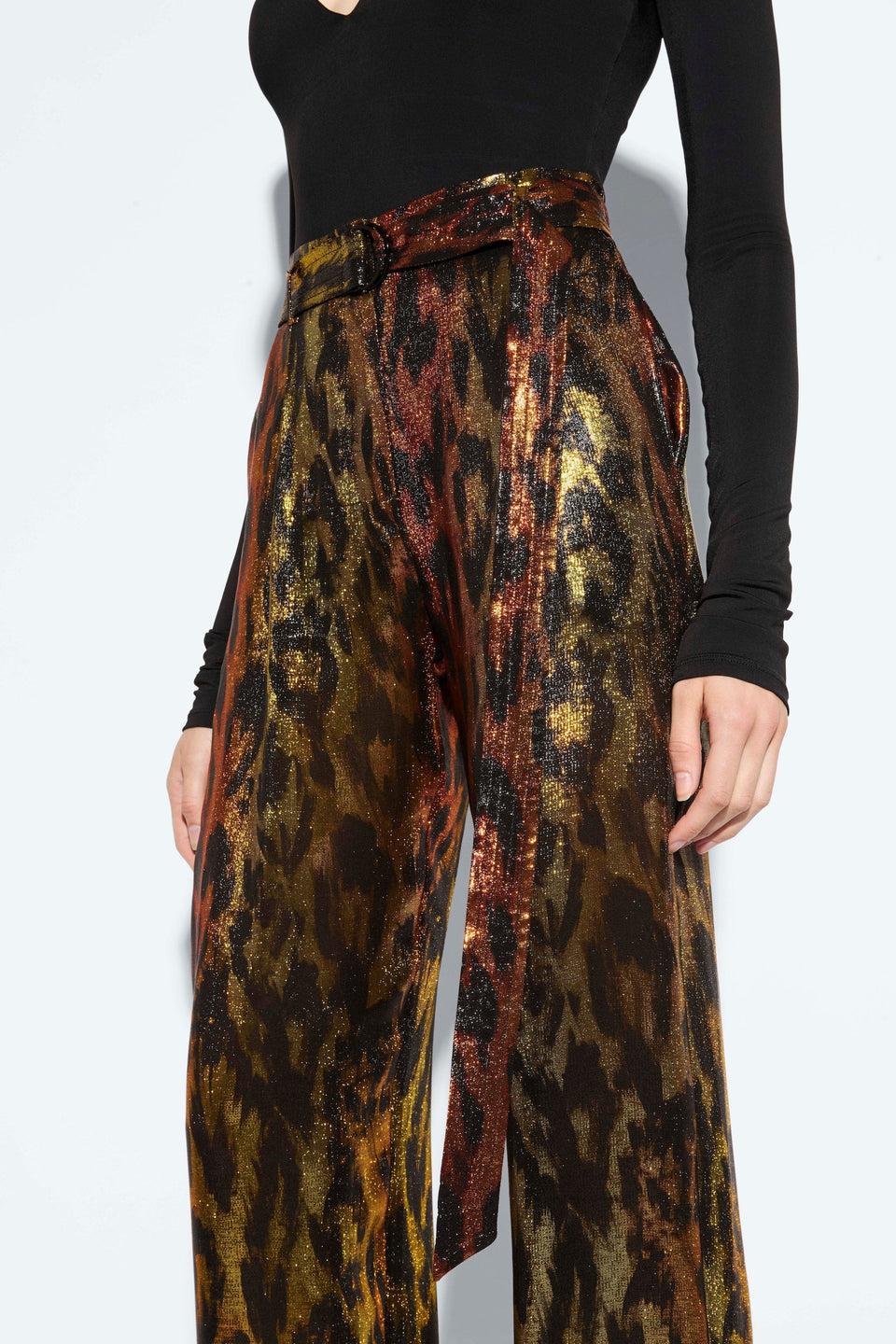 Lurex Leopard Belted Pant