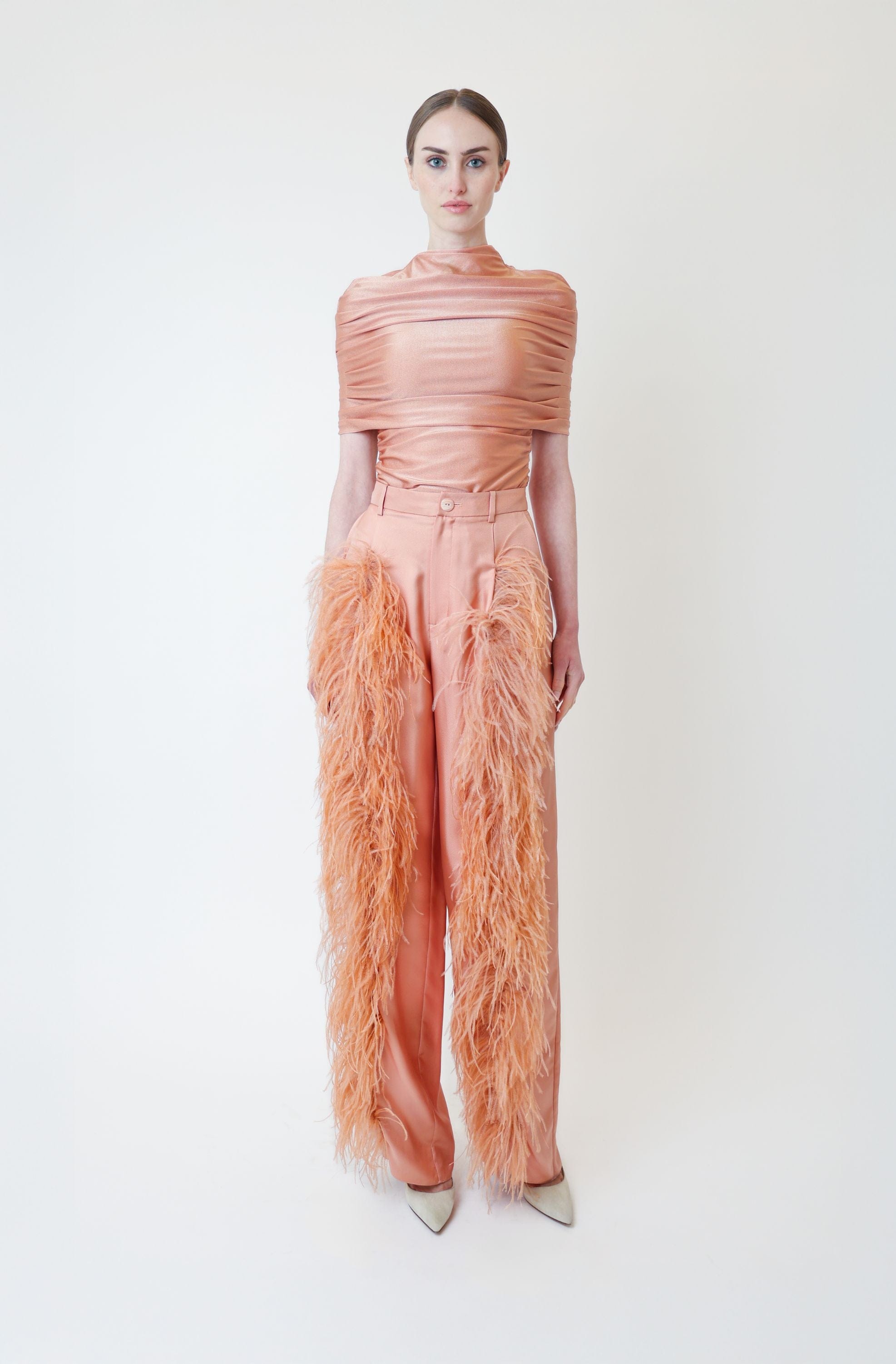 Silky Twill Relaxed Pleated Pant With Feathers - LAPOINTE