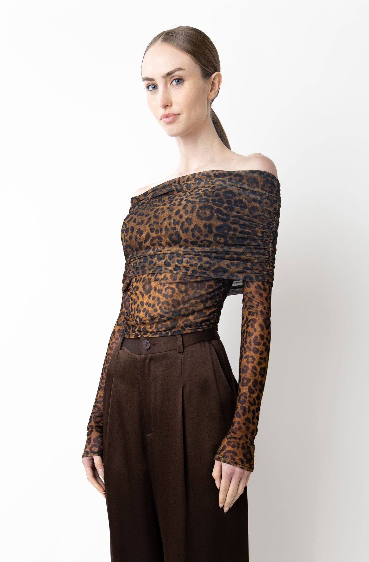 Printed Mesh Off The Shoulder Top - LAPOINTE