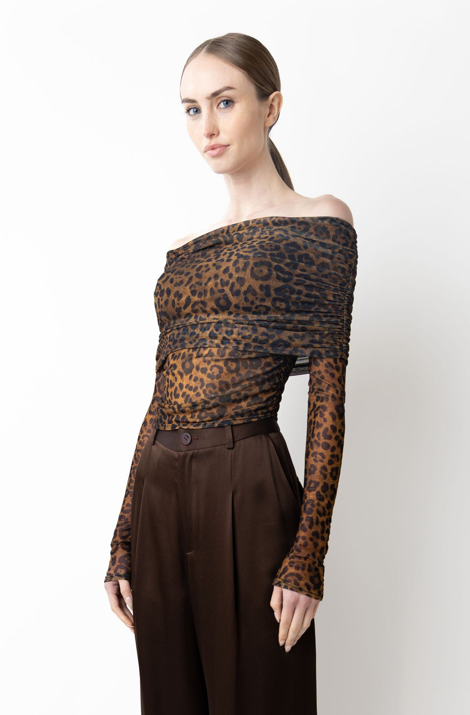 Printed Mesh Off The Shoulder Top - LAPOINTE