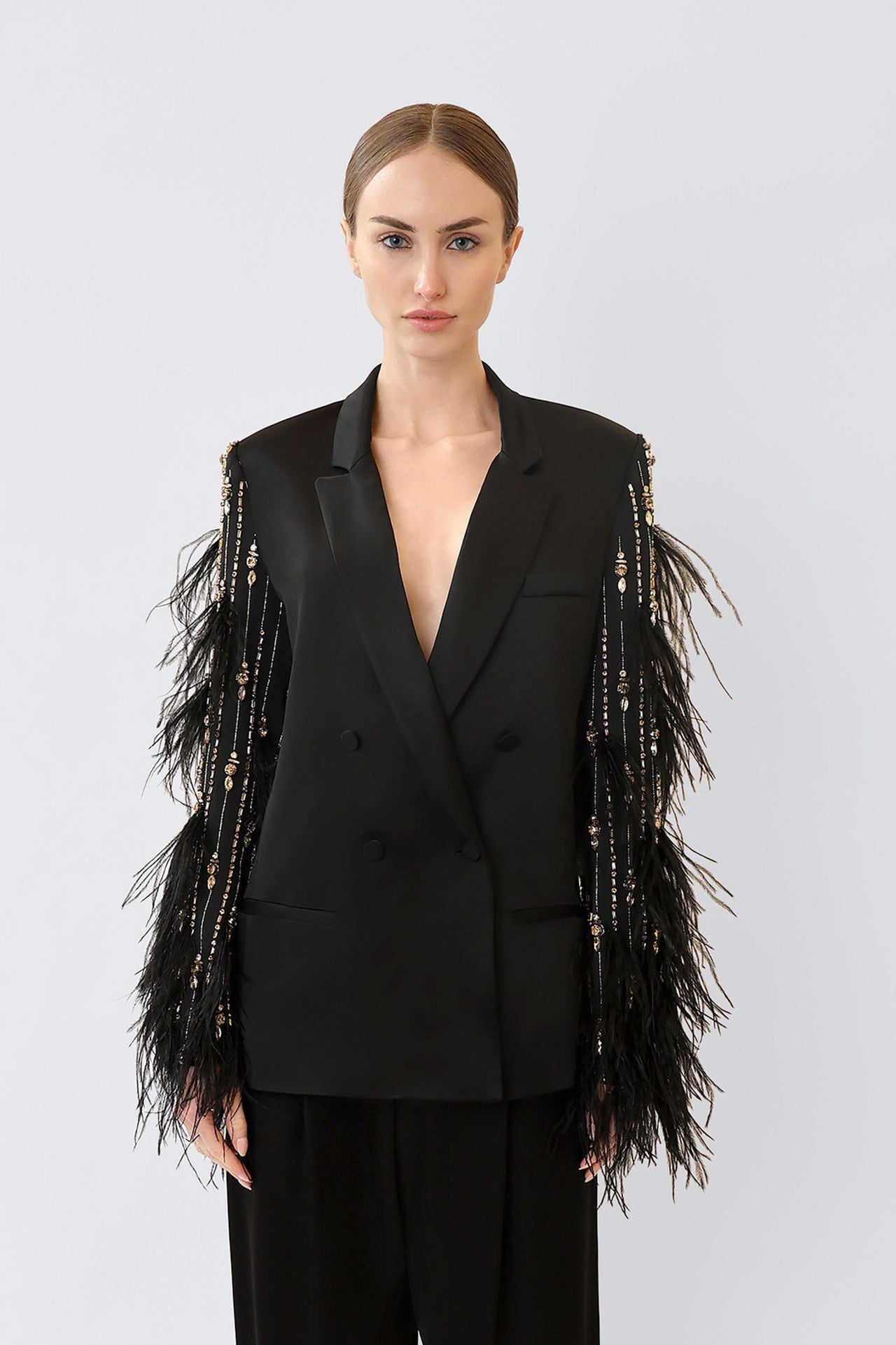 Satin Blazer With Deco Stripe Embroidery