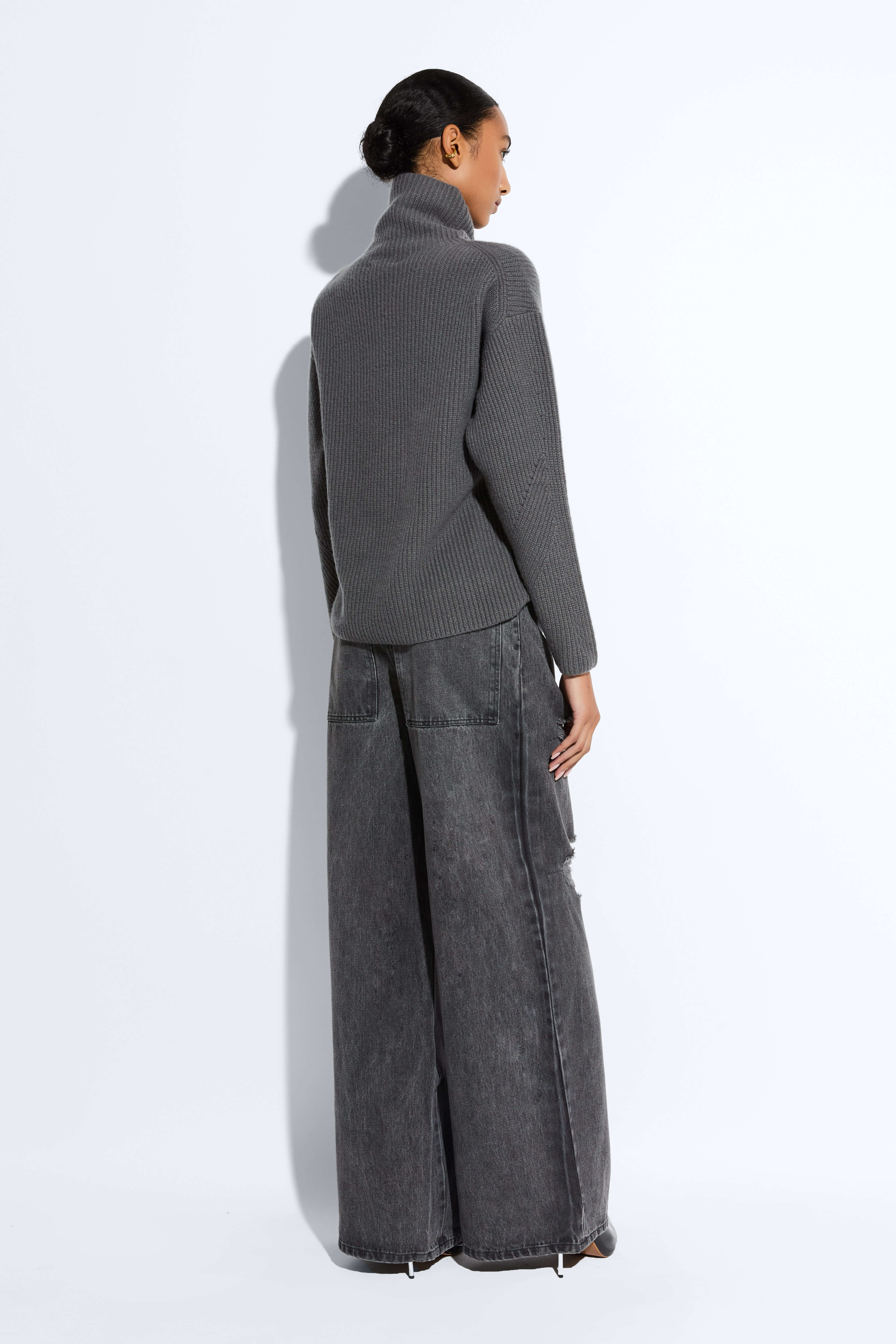 Cashmere Silk Turtleneck in Steel Gray and Charcoal | LAPOINTE
