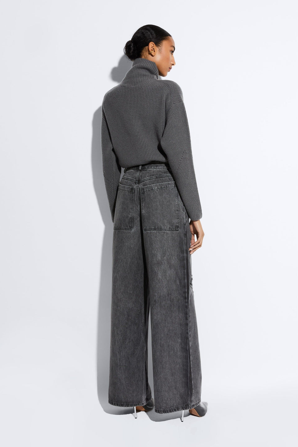 Relaxed Denim Distressed Wide Leg Jean - LAPOINTE