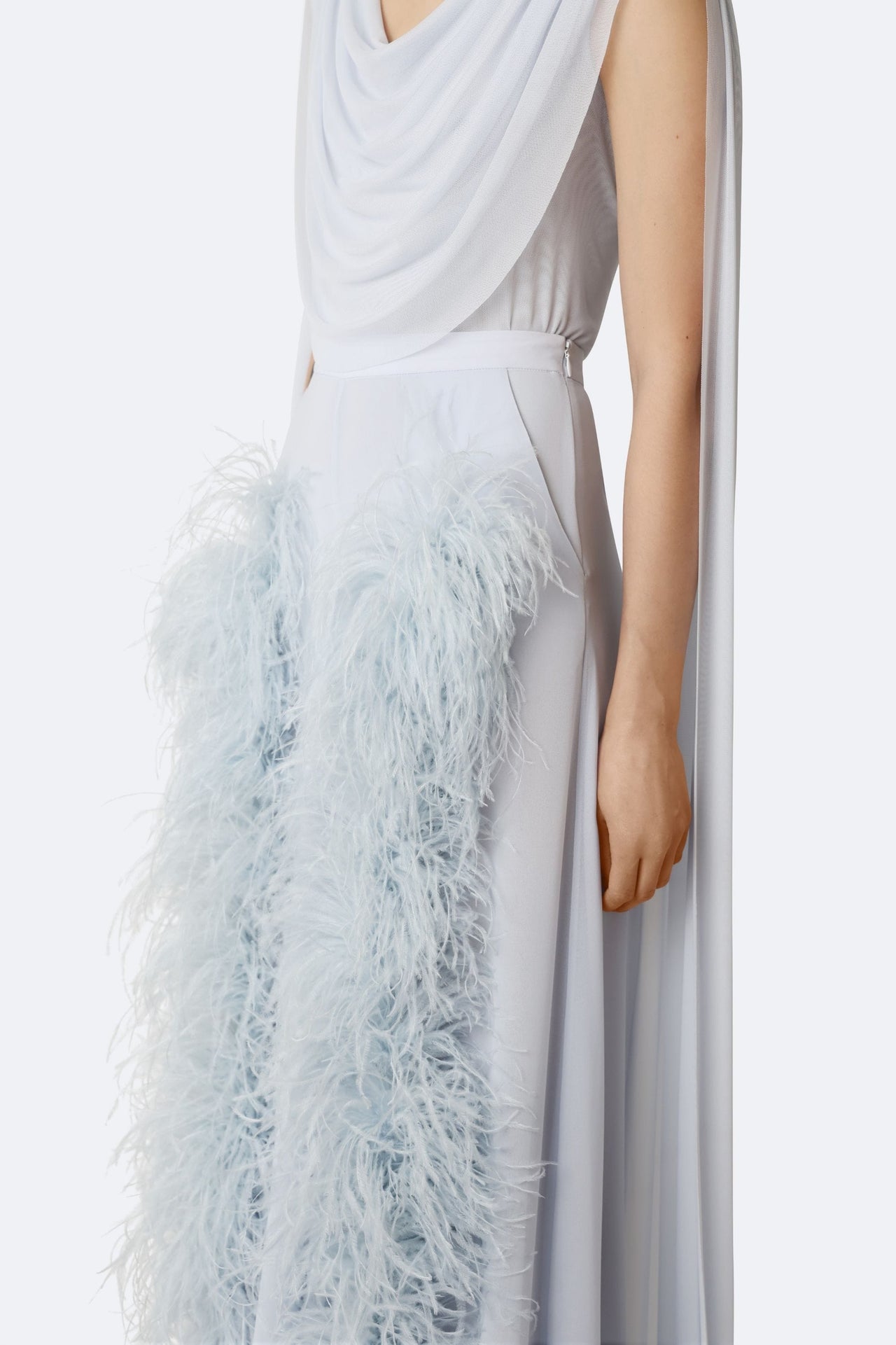 Lightweight Georgette Wide Leg Pant With Feathers - LAPOINTE