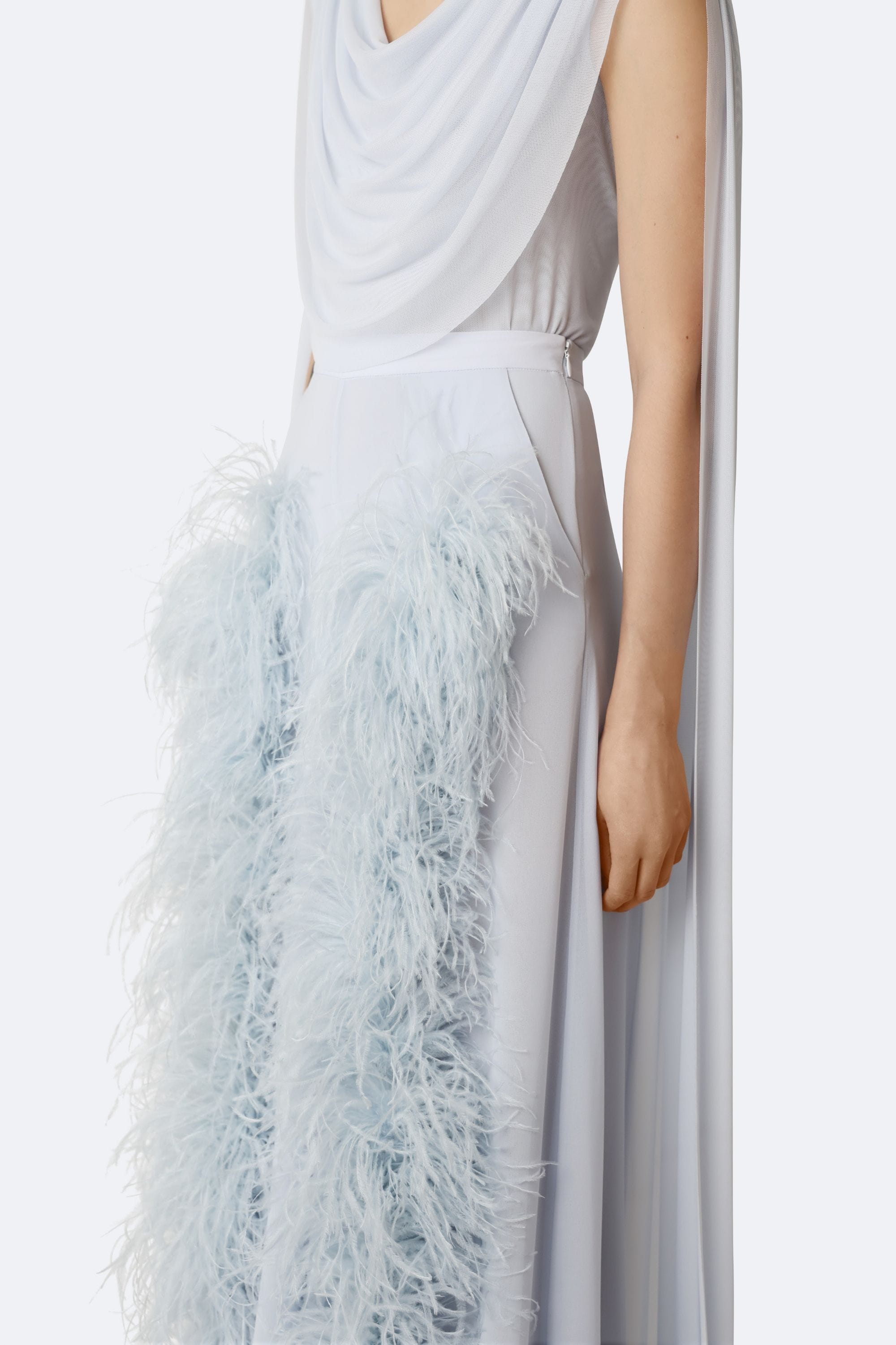 Lightweight Georgette Wide Leg Pant With Feathers - LAPOINTE