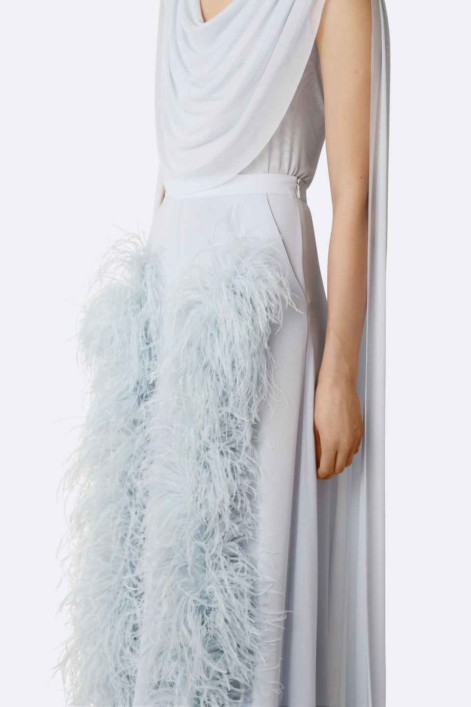 Lightweight Georgette Wide Leg Pant With Feathers - LAPOINTE