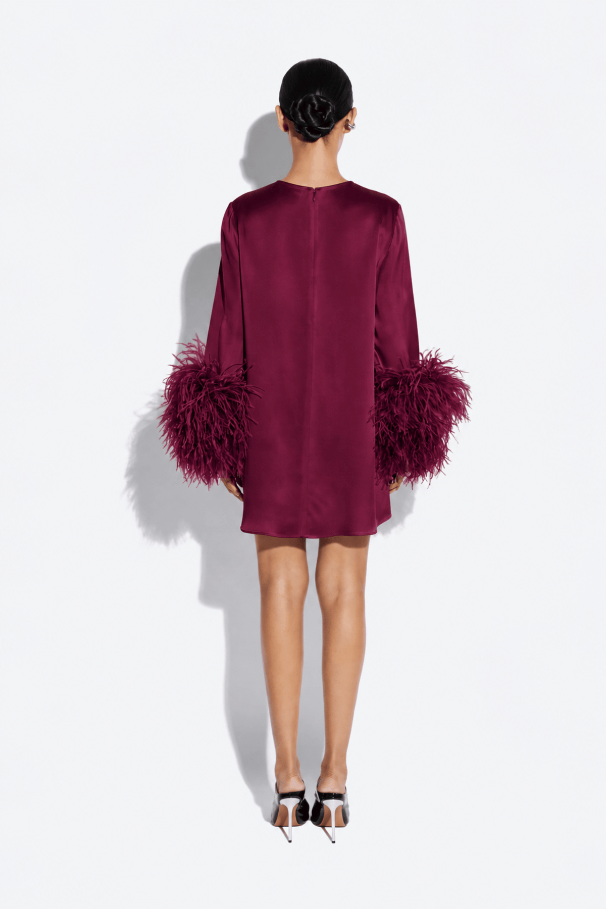 Satin Shift Dress With Feathers - LAPOINTE