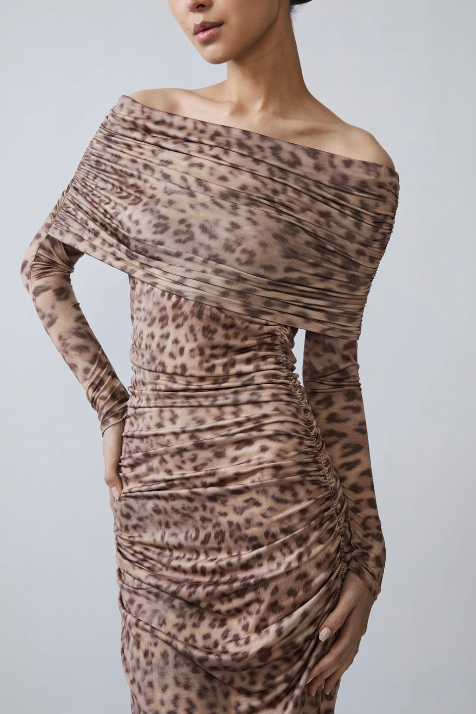Printed Jersey Off The Shoulder Gown