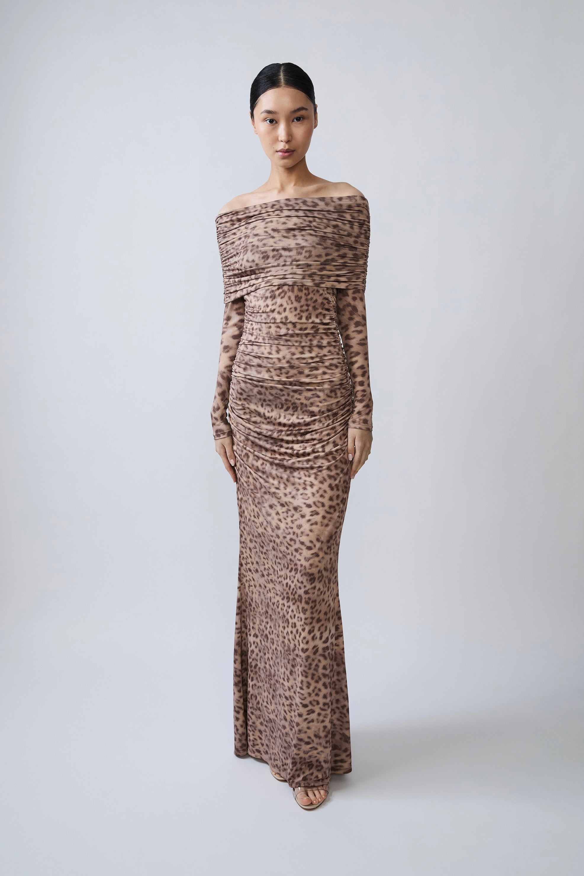 Printed Jersey Off The Shoulder Gown