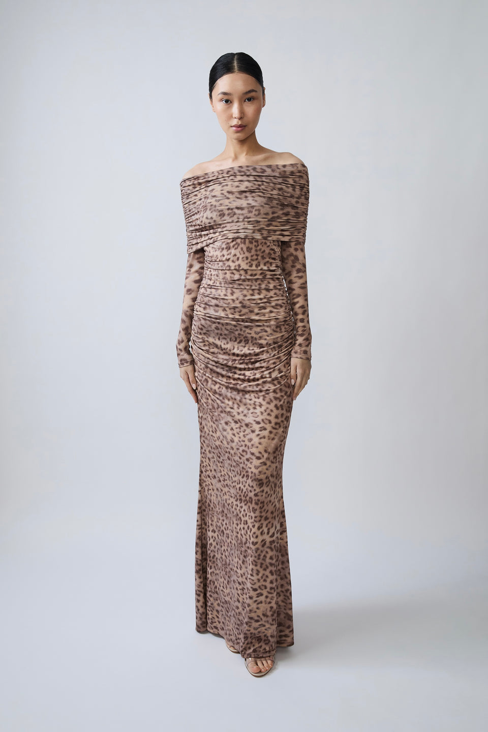 Printed Jersey Off The Shoulder Gown