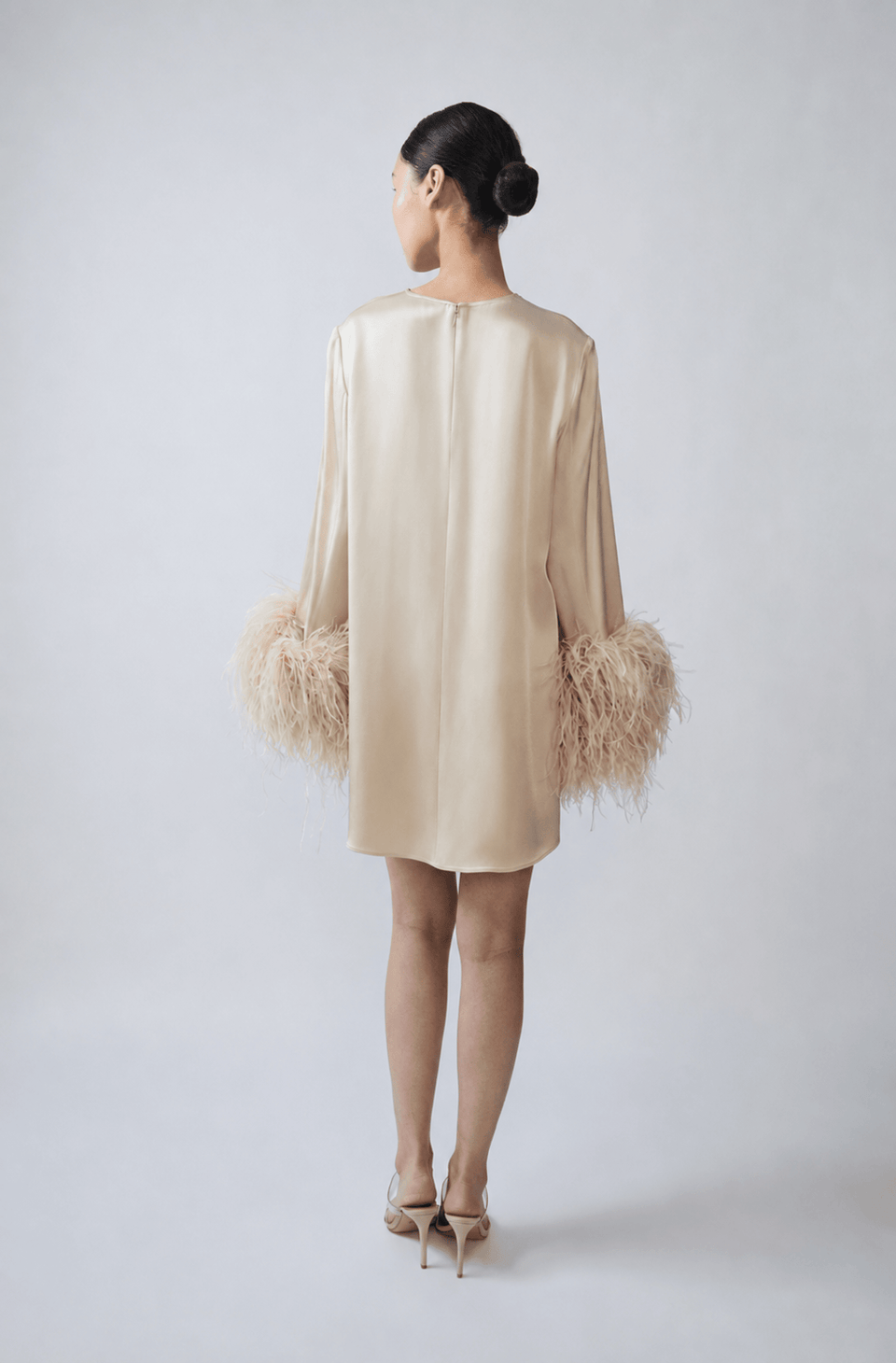 Satin Dress With Feathers - LAPOINTE