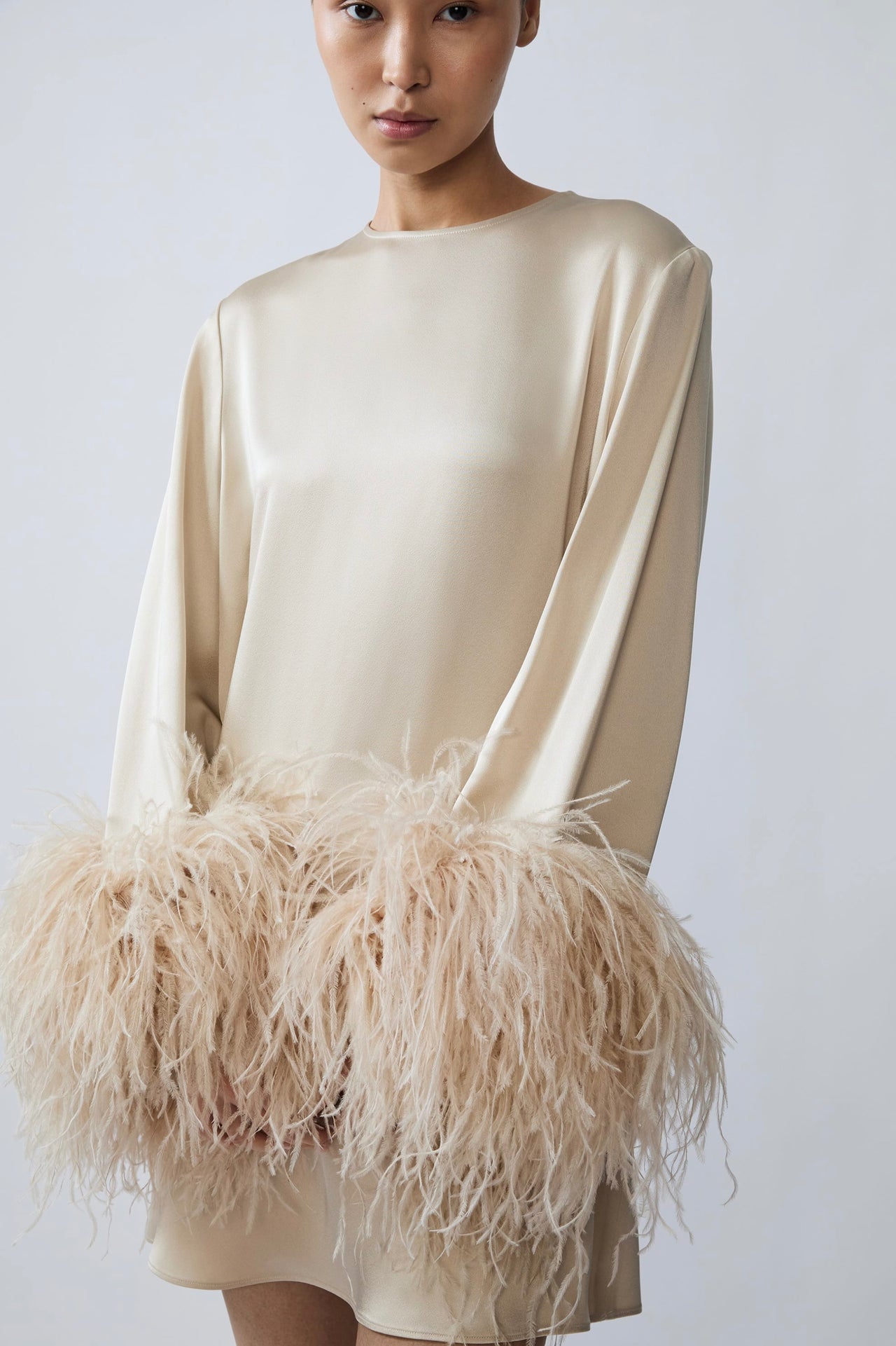 Satin Dress With Feathers - LAPOINTE