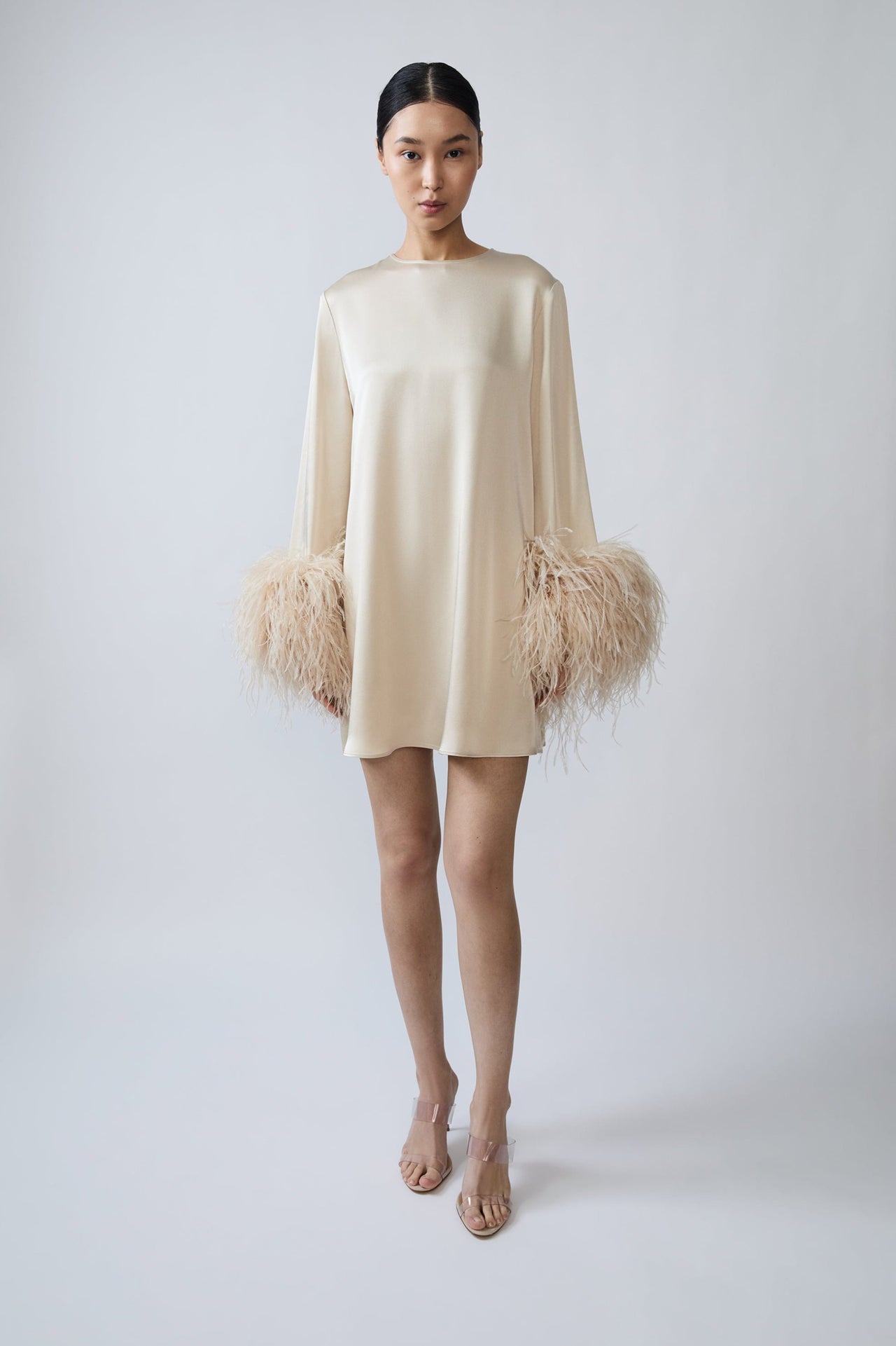 Satin Dress With Feathers - LAPOINTE