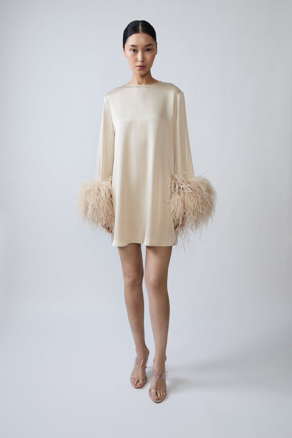 Satin Dress With Feathers - LAPOINTE
