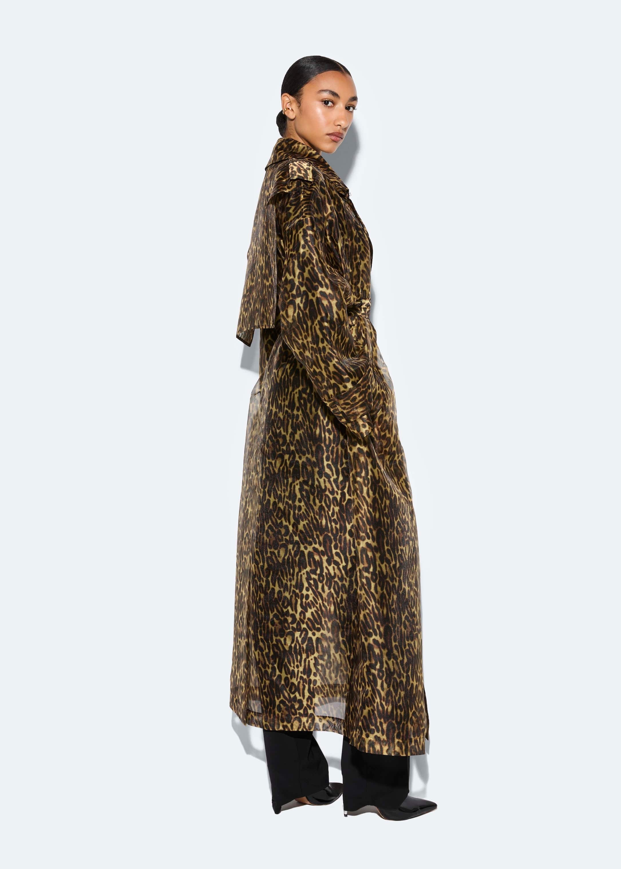 Organza Leopard Trench in Leopard Brown and Black | LAPOINTE