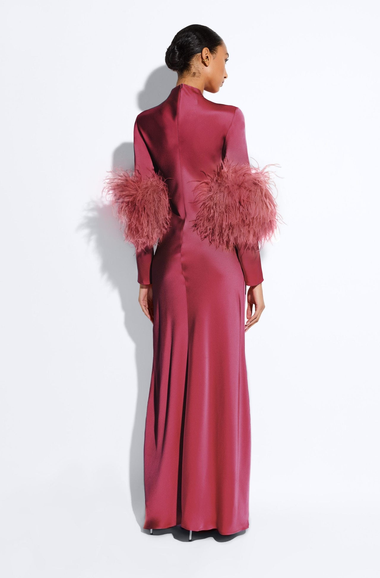 Satin Tab Gown With Feathers - LAPOINTE