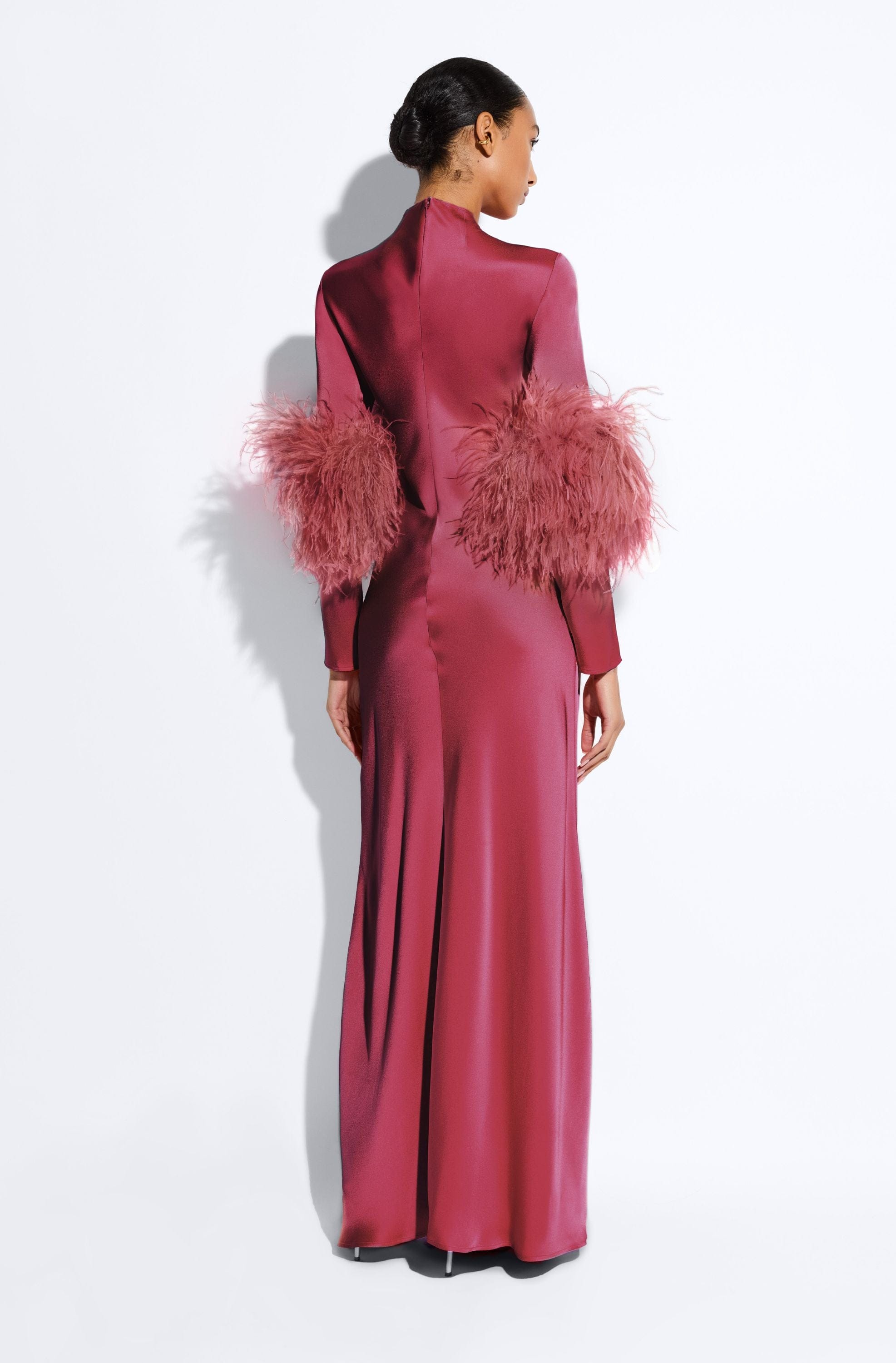 Satin Tab Gown With Feathers - LAPOINTE