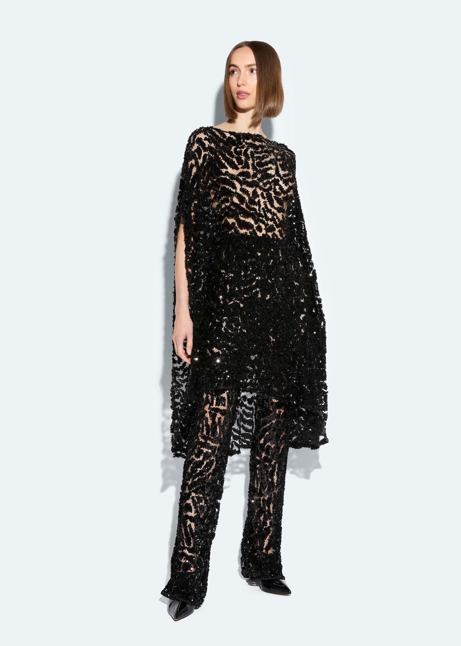Abstract Sequin Cape Dress