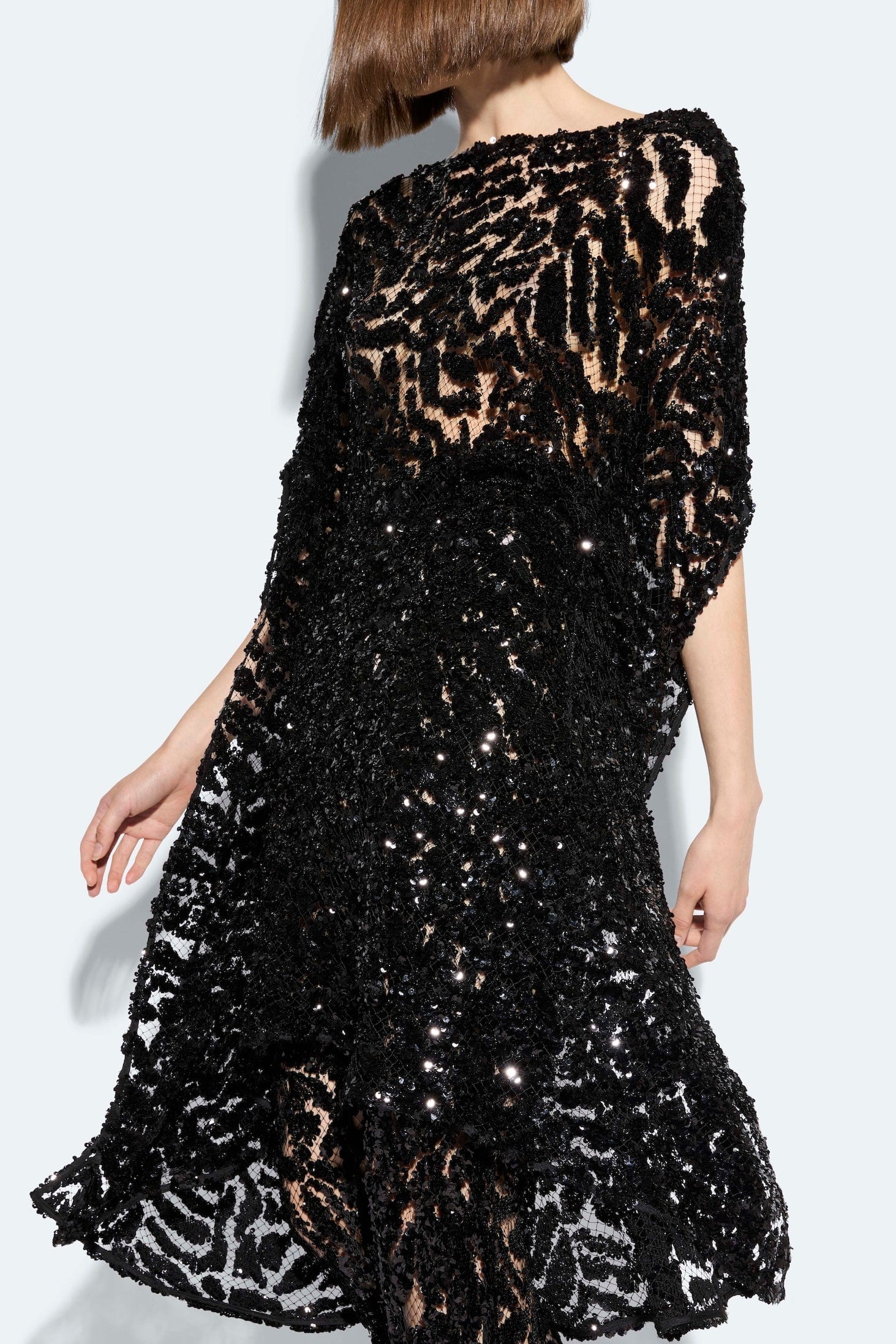 Abstract Sequin Cape Dress in Black Black | LAPOINTE Abstract Sequin Cape Dress in Black Black | LAPOINTE