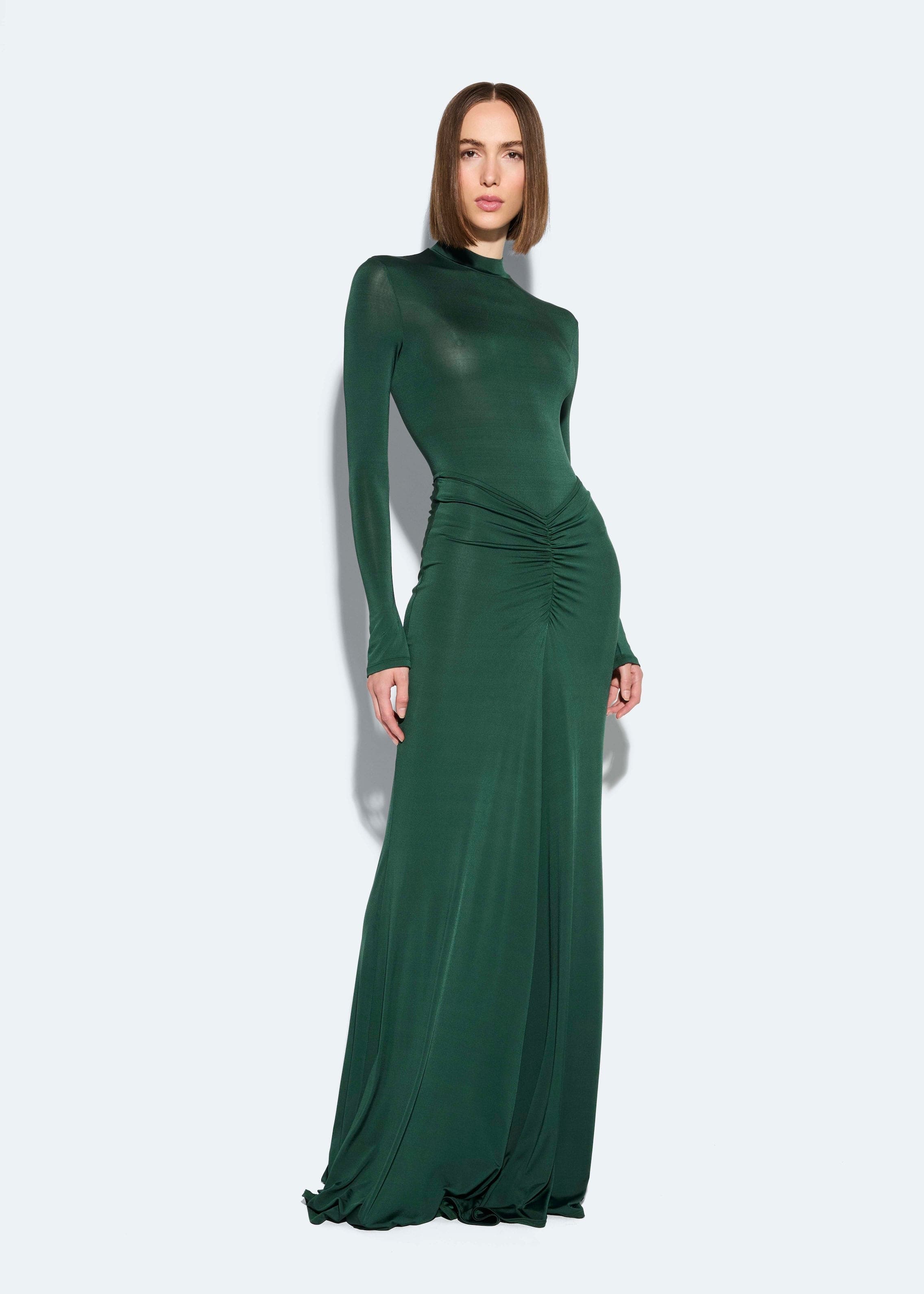 Jersey Ruched Maxi Skirt in Forest Green LAPOINTE