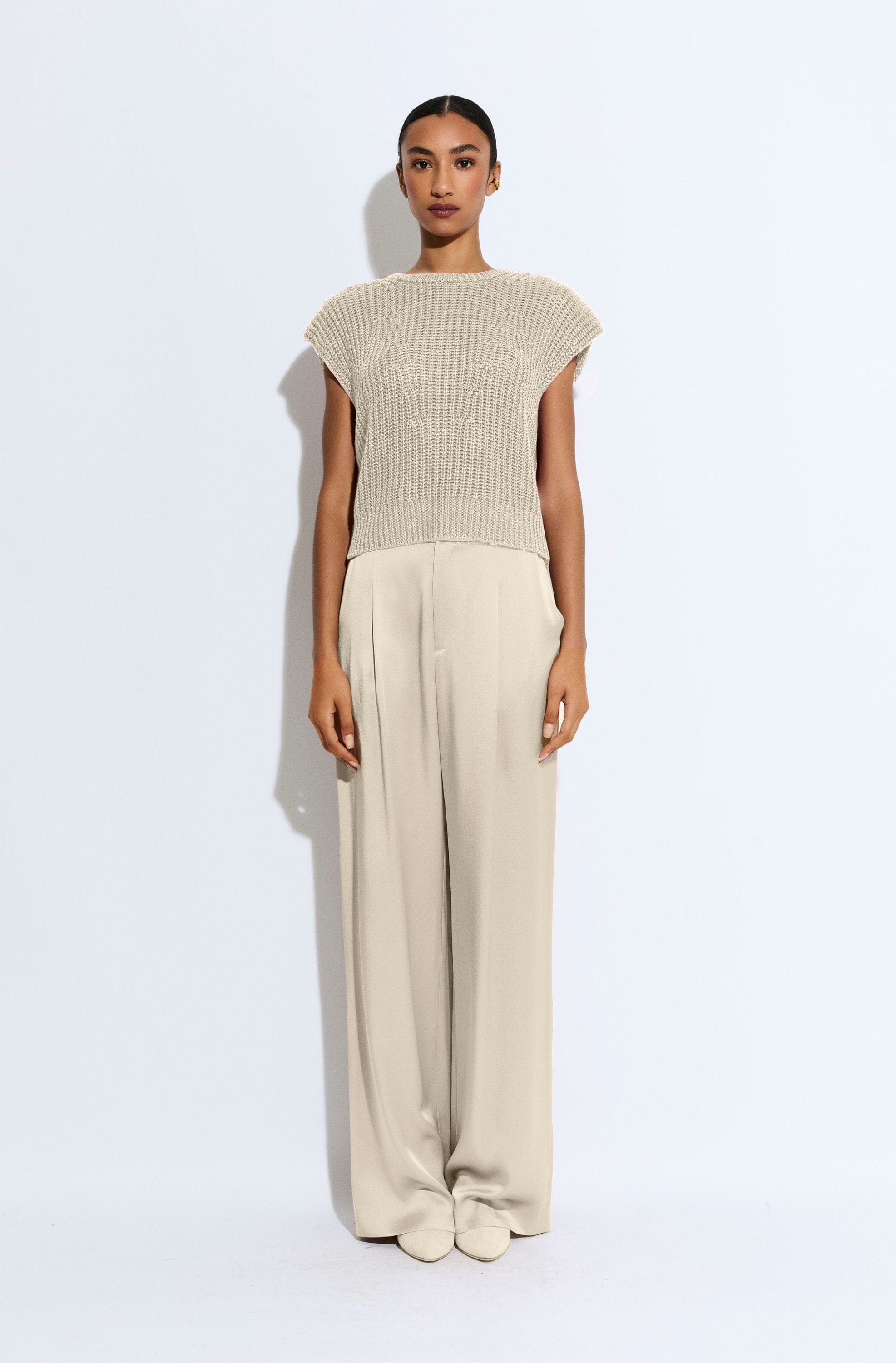 Satin Relaxed Pleated Pant in Ecru Neutral | LAPOINTE