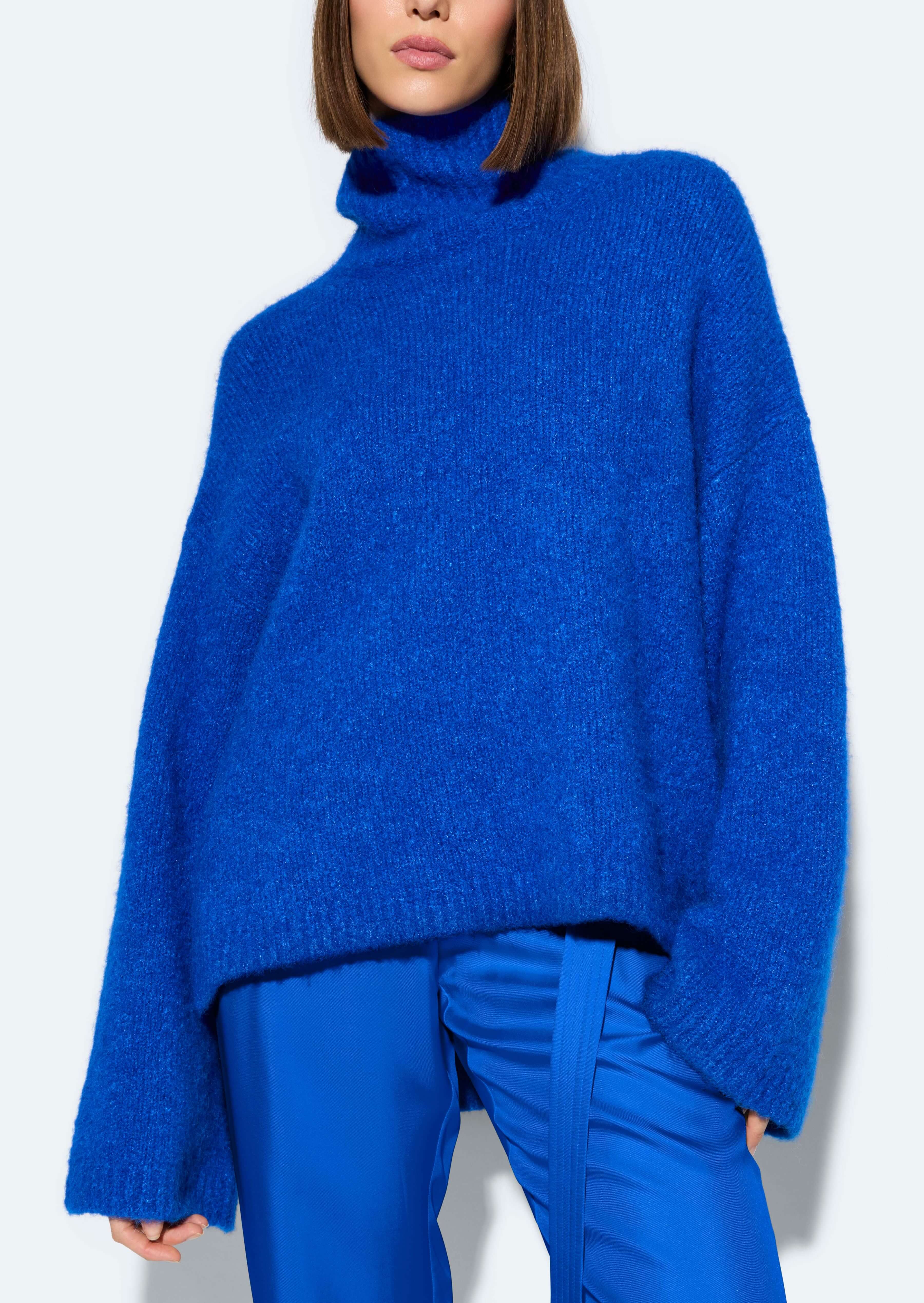 トップス teloplan Ito Collar Sweater blue Womens Turtleneck Cable Knit Cropped Top Long Sleeve
