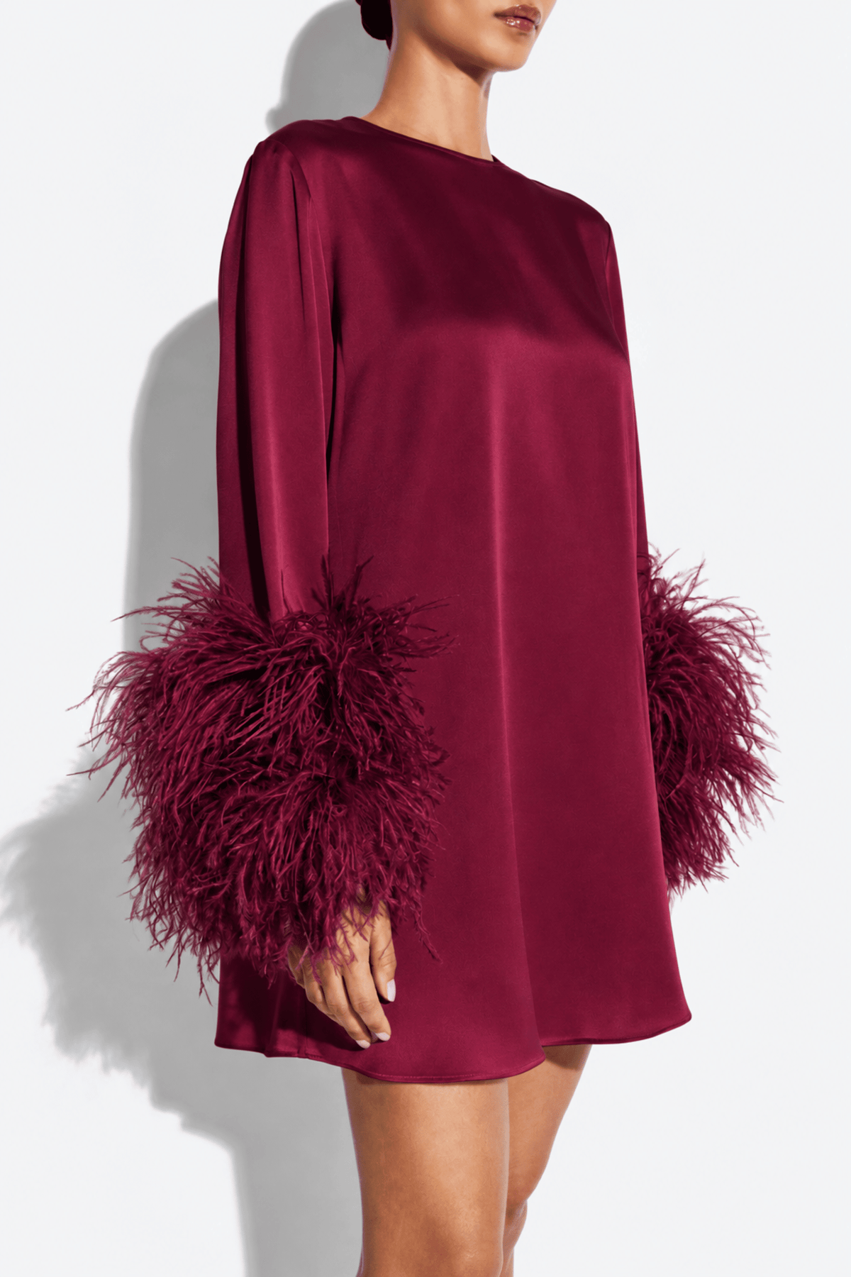 Satin Shift Dress With Feathers - LAPOINTE