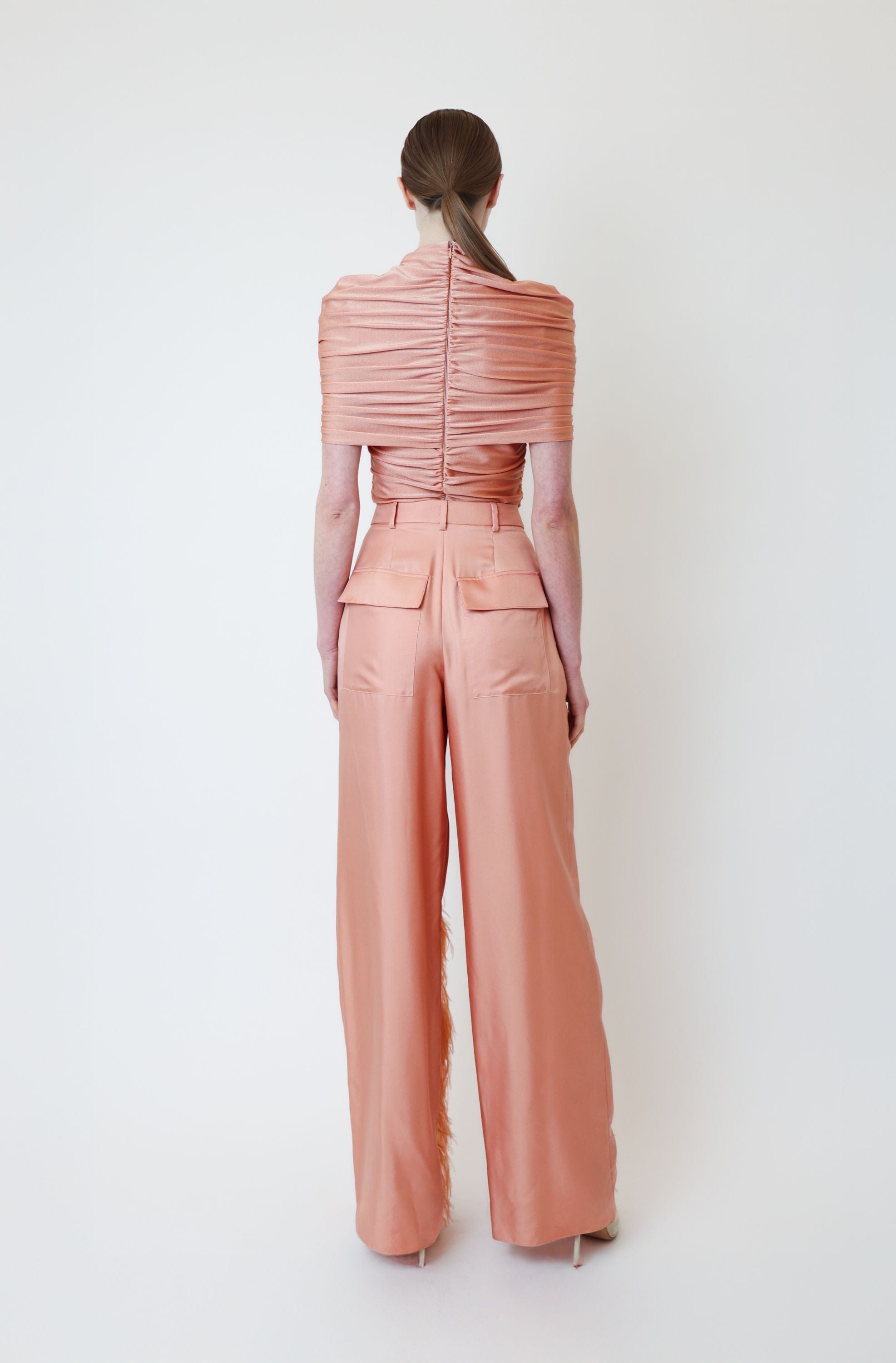 Silky Twill Relaxed Pleated Pant With Feathers - LAPOINTE