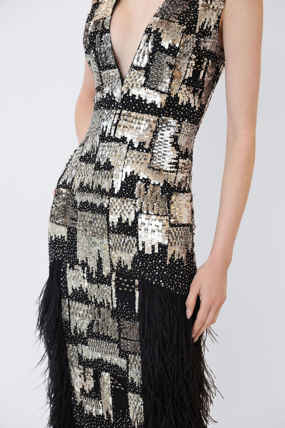 V Neck Dress With Feathers