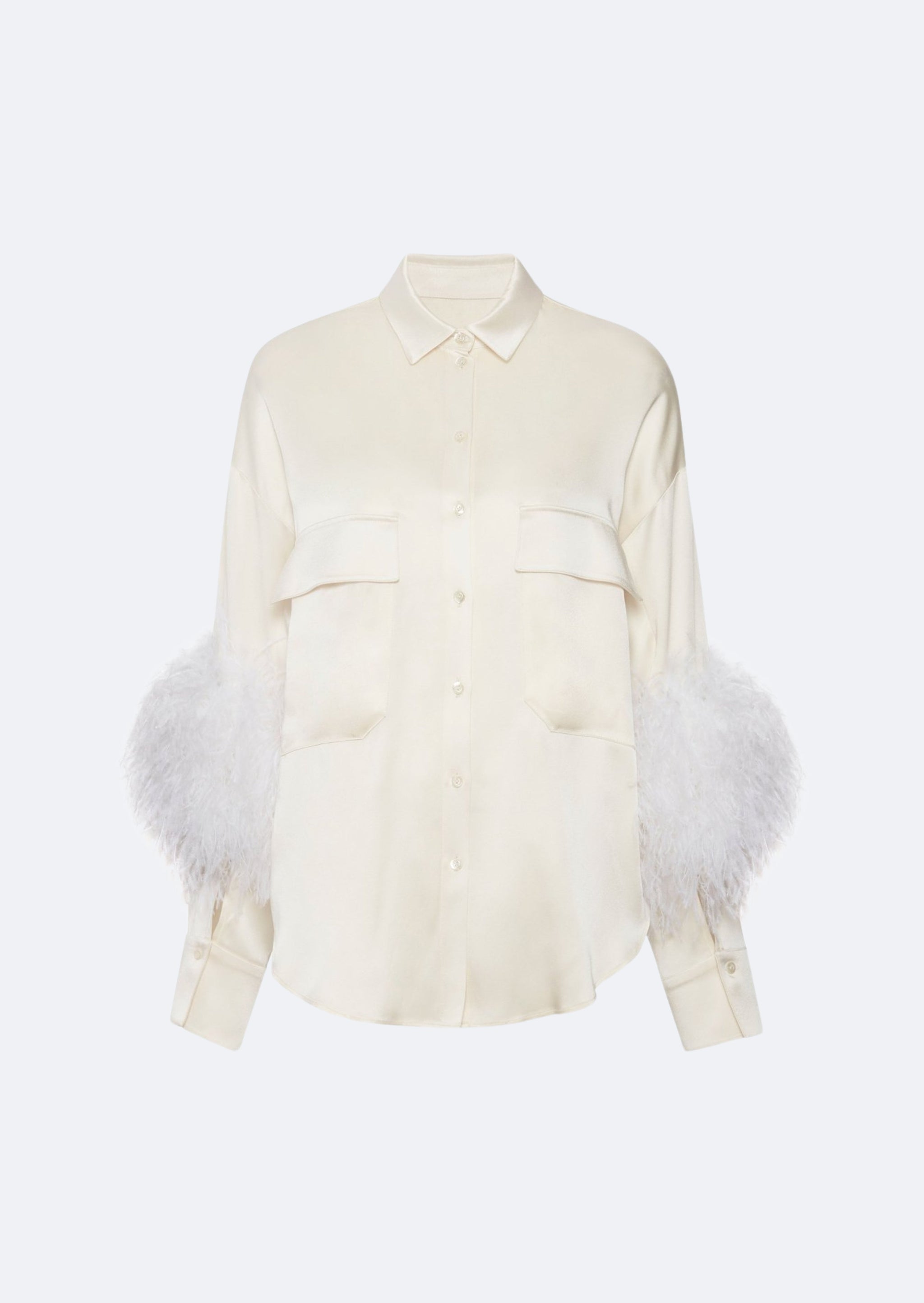 Satin Button Down With Feathers
