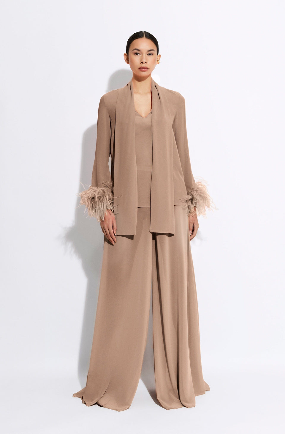 Lightweight Georgette Scarf Top With Feathers - LAPOINTE
