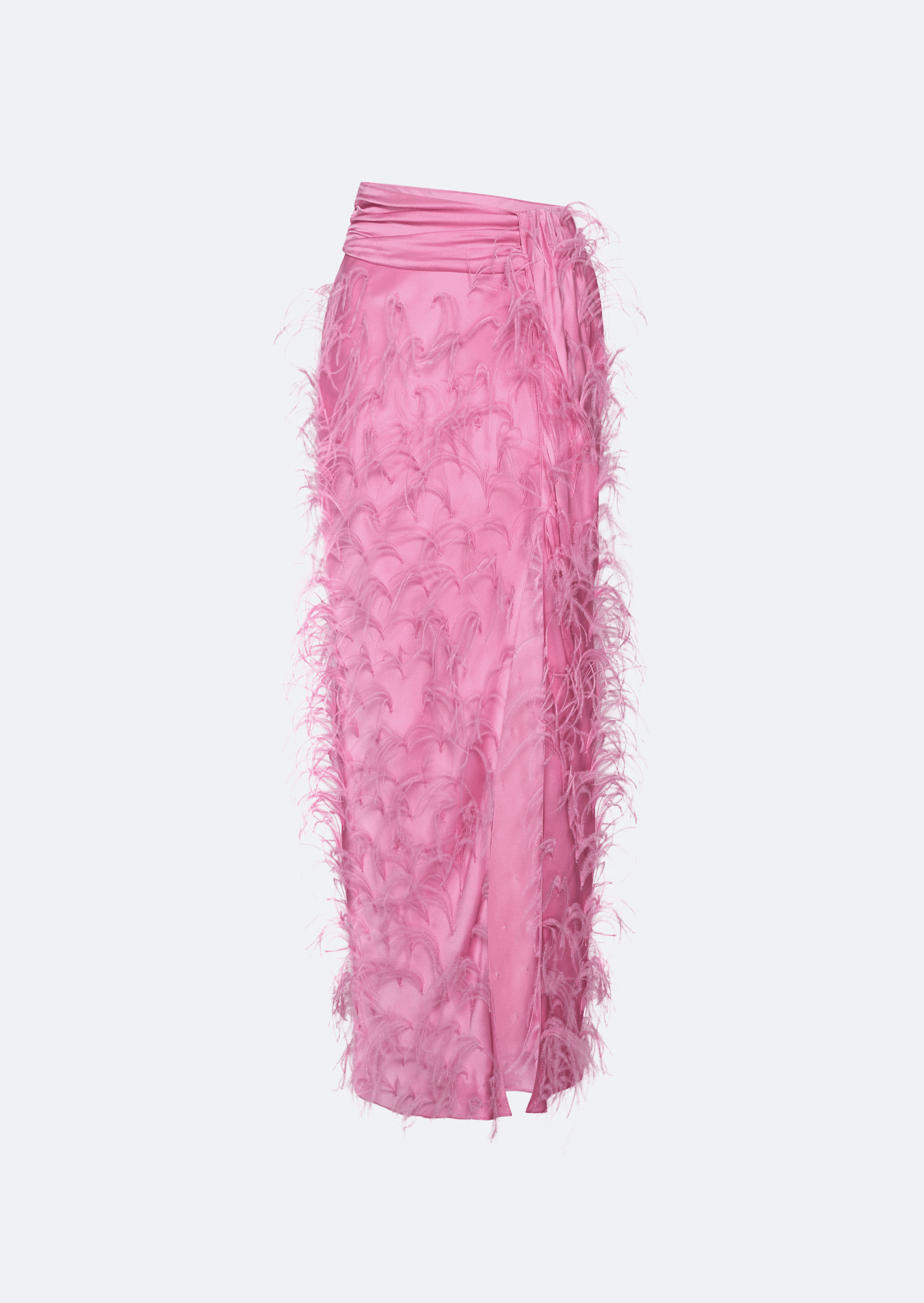 Satin Maxi Skirt With Feathers - LAPOINTE