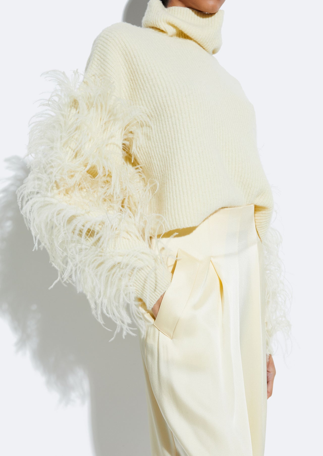 Cashmere Turtleneck Sweater With Feathers