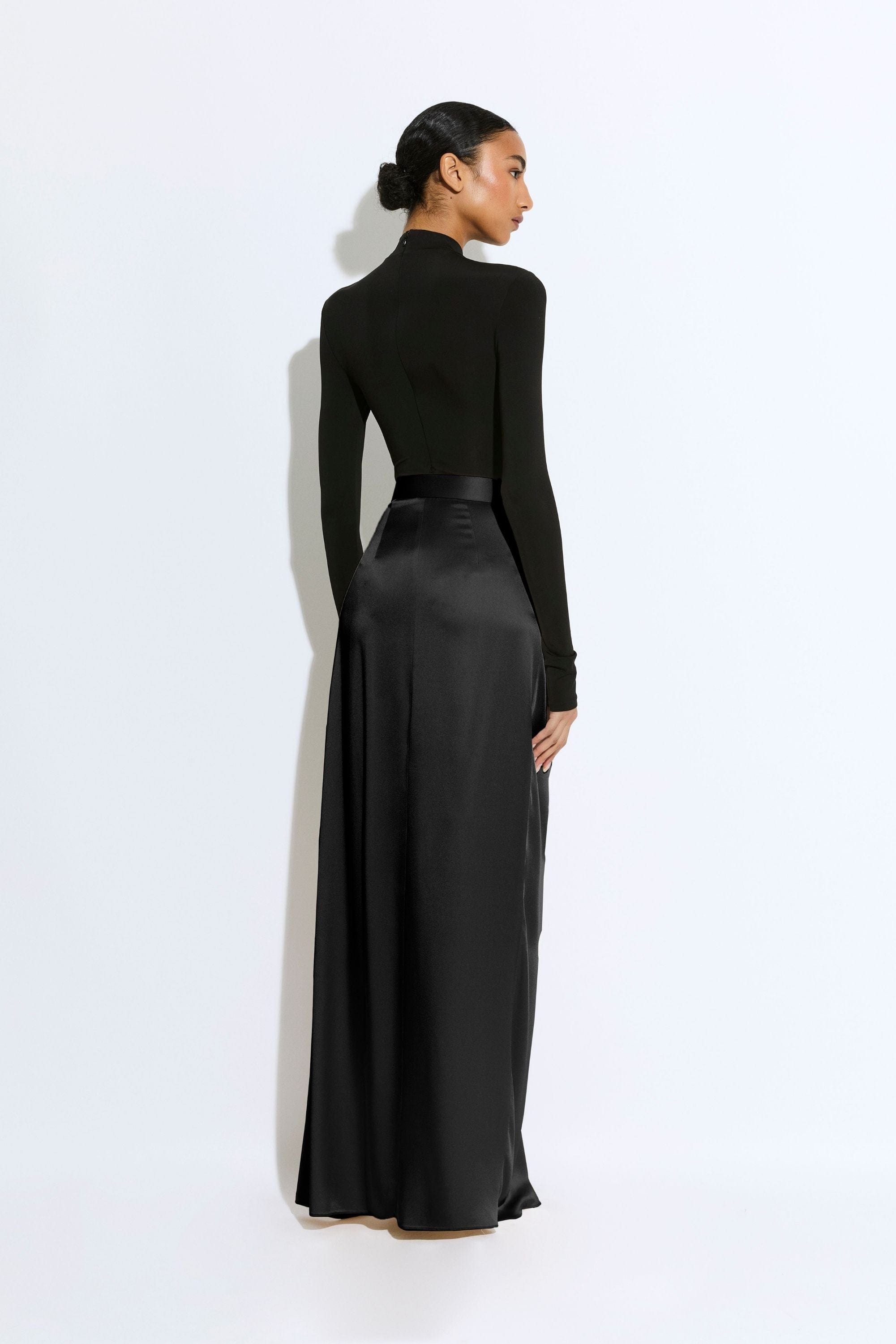 Satin Wrap Maxi Skirt in Black Black | LAPOINTE