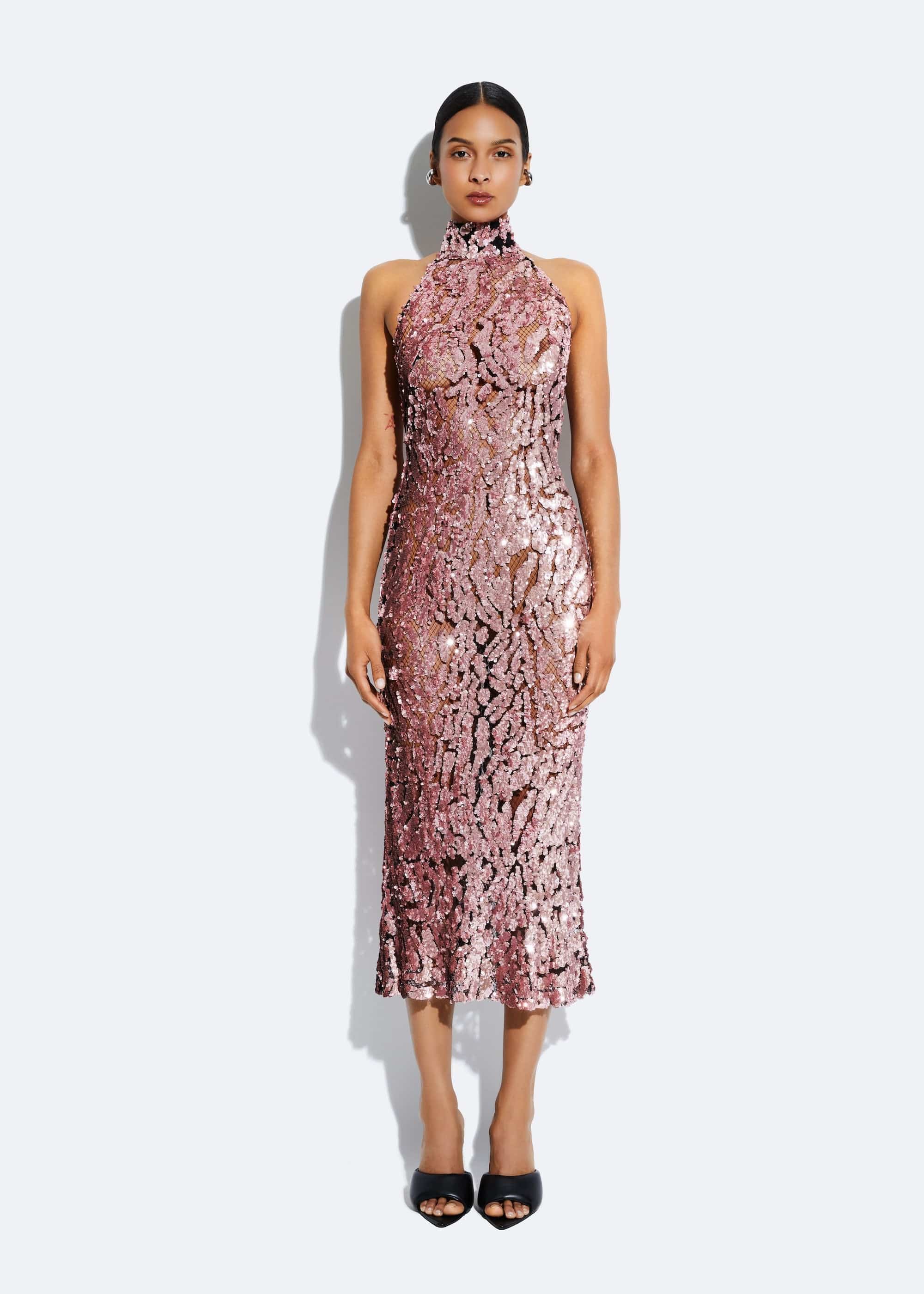 Pink sequin halter dress store