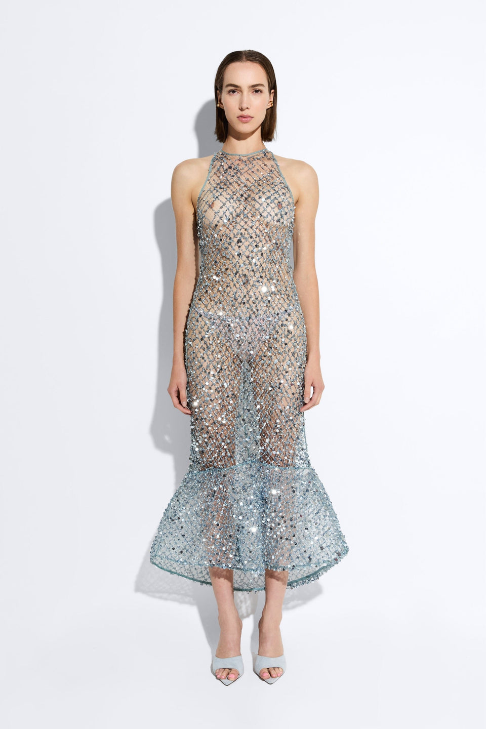 Net Mesh Sequin High Low Midi Dress - LAPOINTE