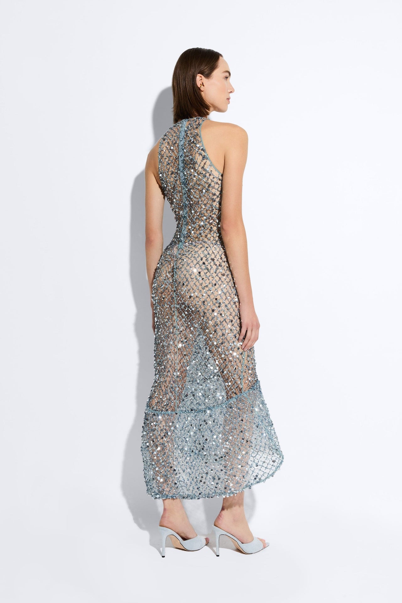 Net Mesh Sequin High Low Midi Dress - LAPOINTE