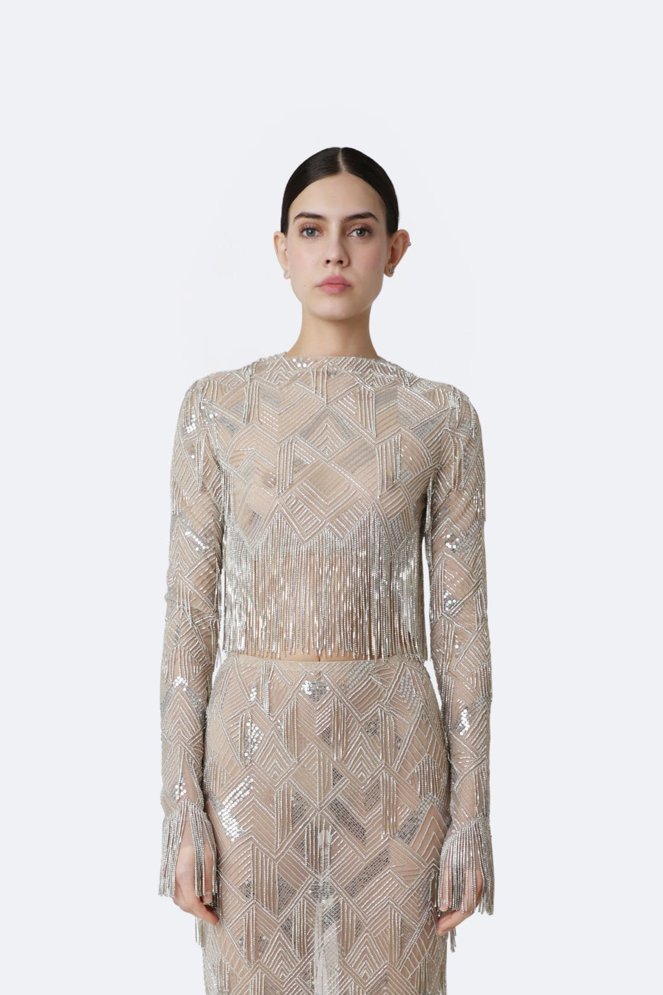 Geometric Crystal Fringe Cropped Top