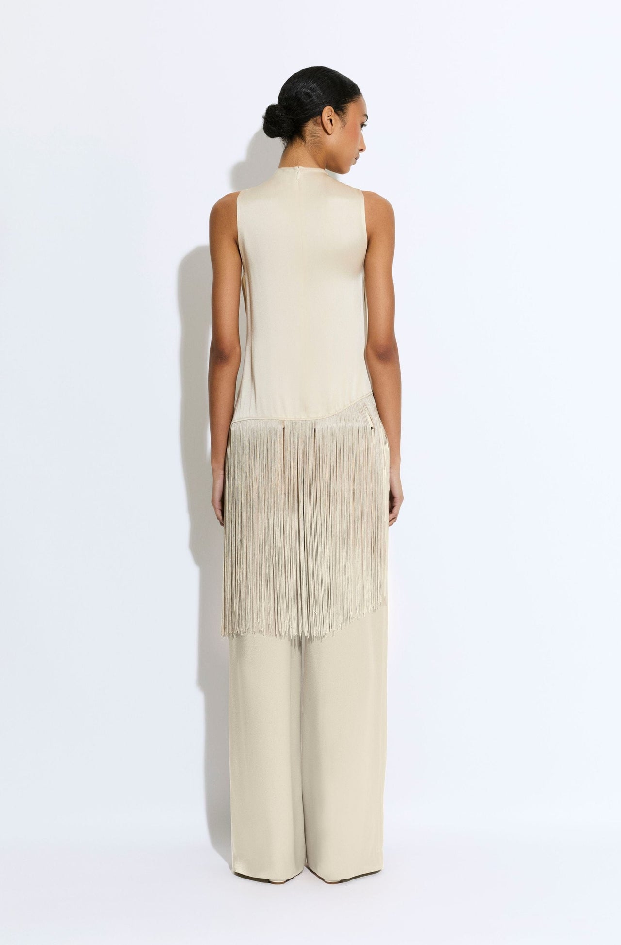 Satin Cowl Neck Fringe Top - LAPOINTE