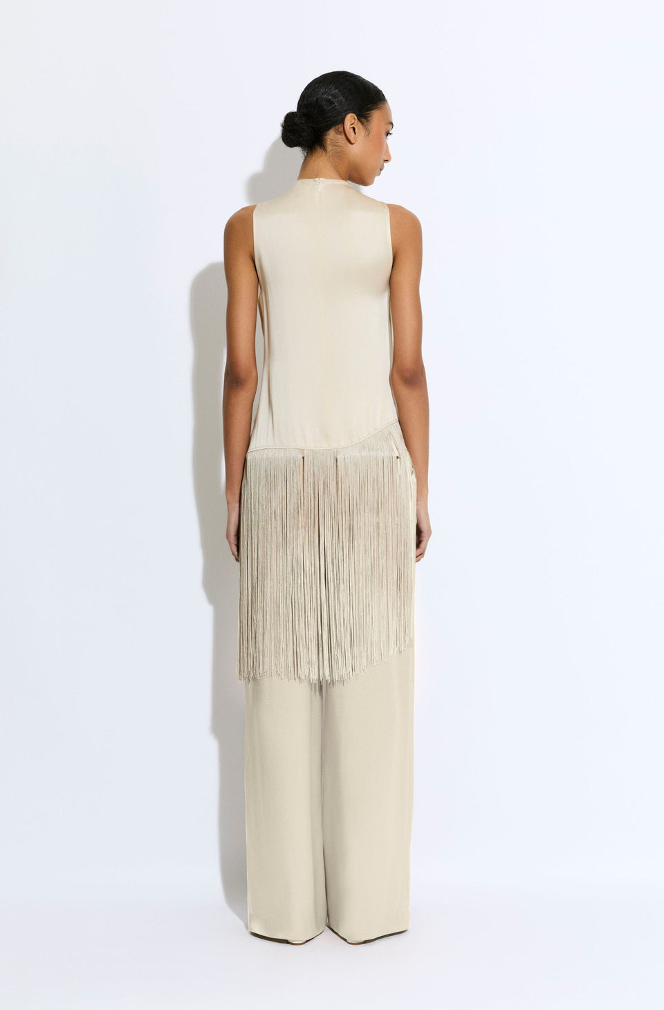 Satin Cowl Neck Fringe Top - LAPOINTE
