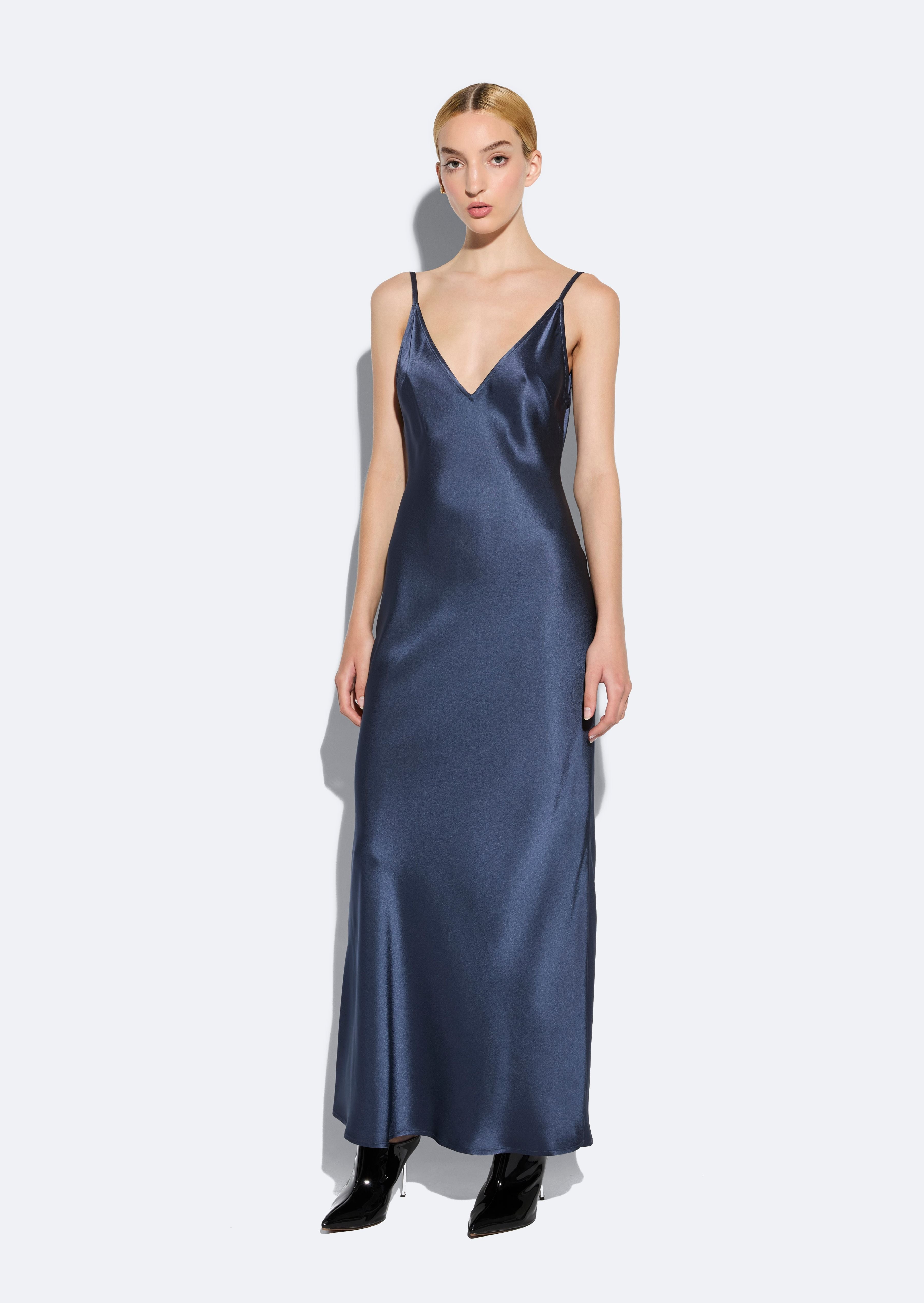 Satin Slip Dress in Ink Blue | LAPOINTE