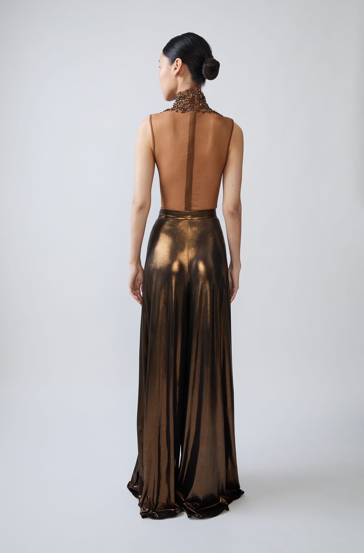 Coated Jersey Wide Leg Pant