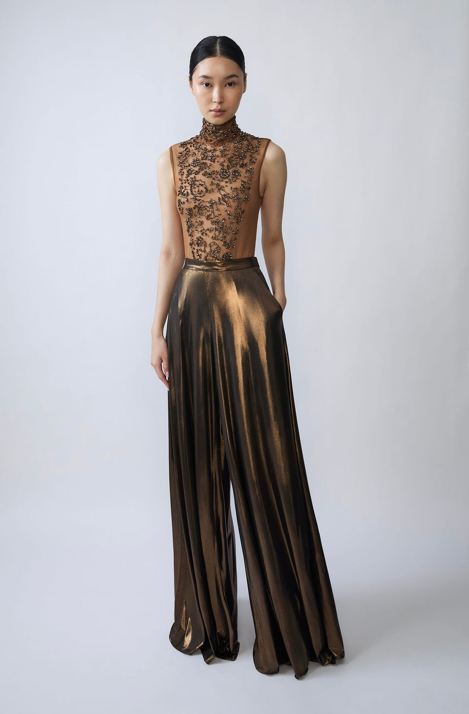Coated Jersey Wide Leg Pant